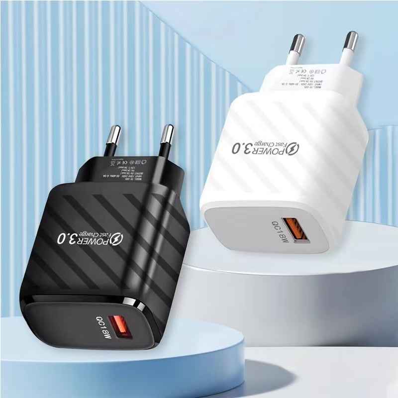 Uniqbuy For TE-005 USB3.0 QC3.0 18W 3A Interface Mobile Phone Fast Charger, EU Plug(Black)