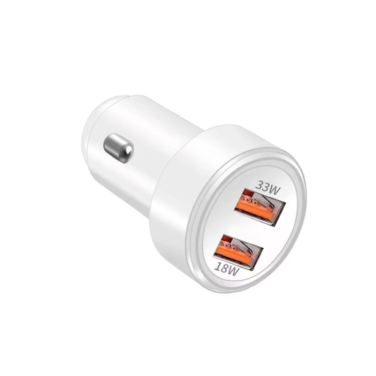 51W Dual Port QC3.0 USB 33W + 18W Fully Compatible Car Charger(White)