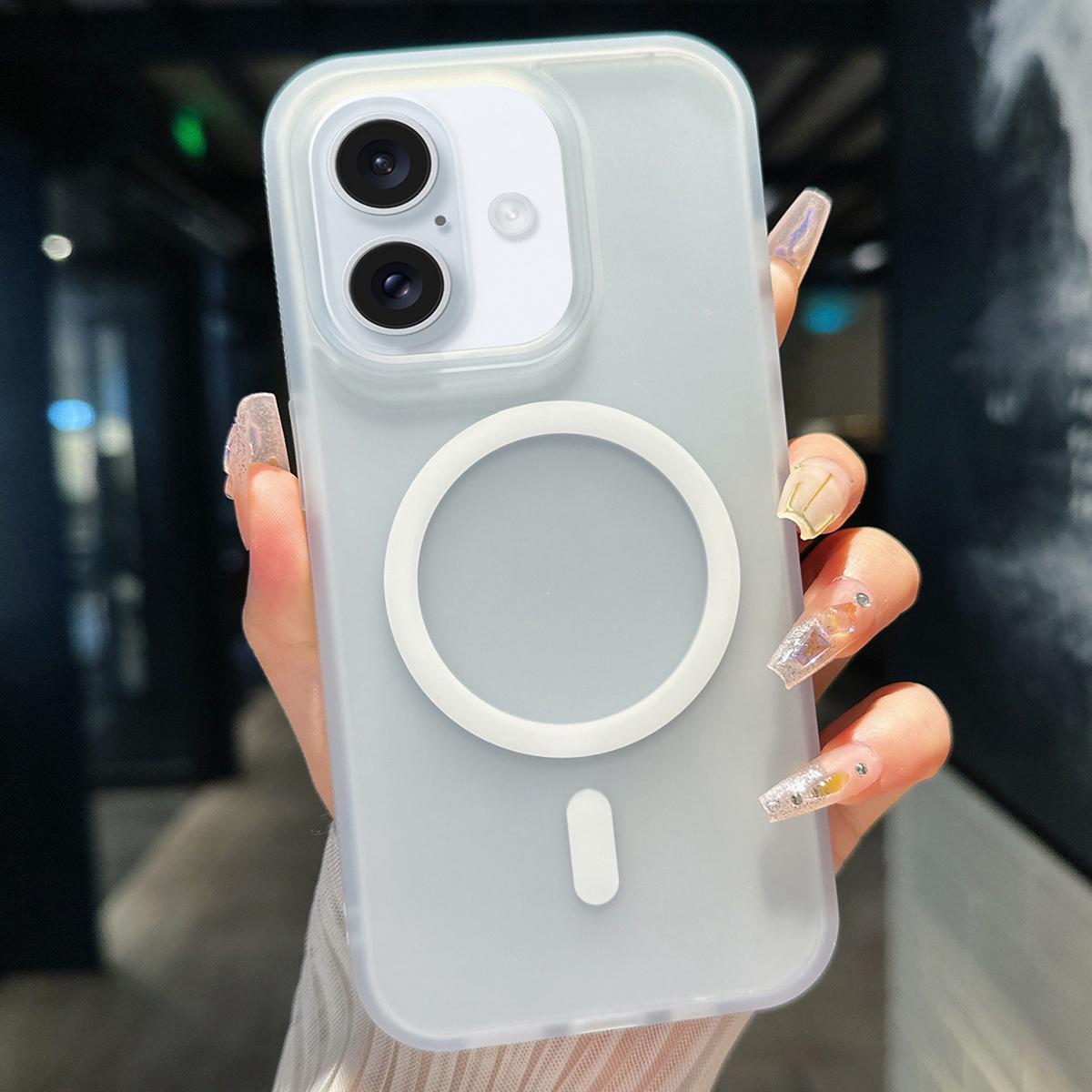 Compatible with iPhone 18 Transparent TPU Dual-Layer PC Magsafe Phone Case - White