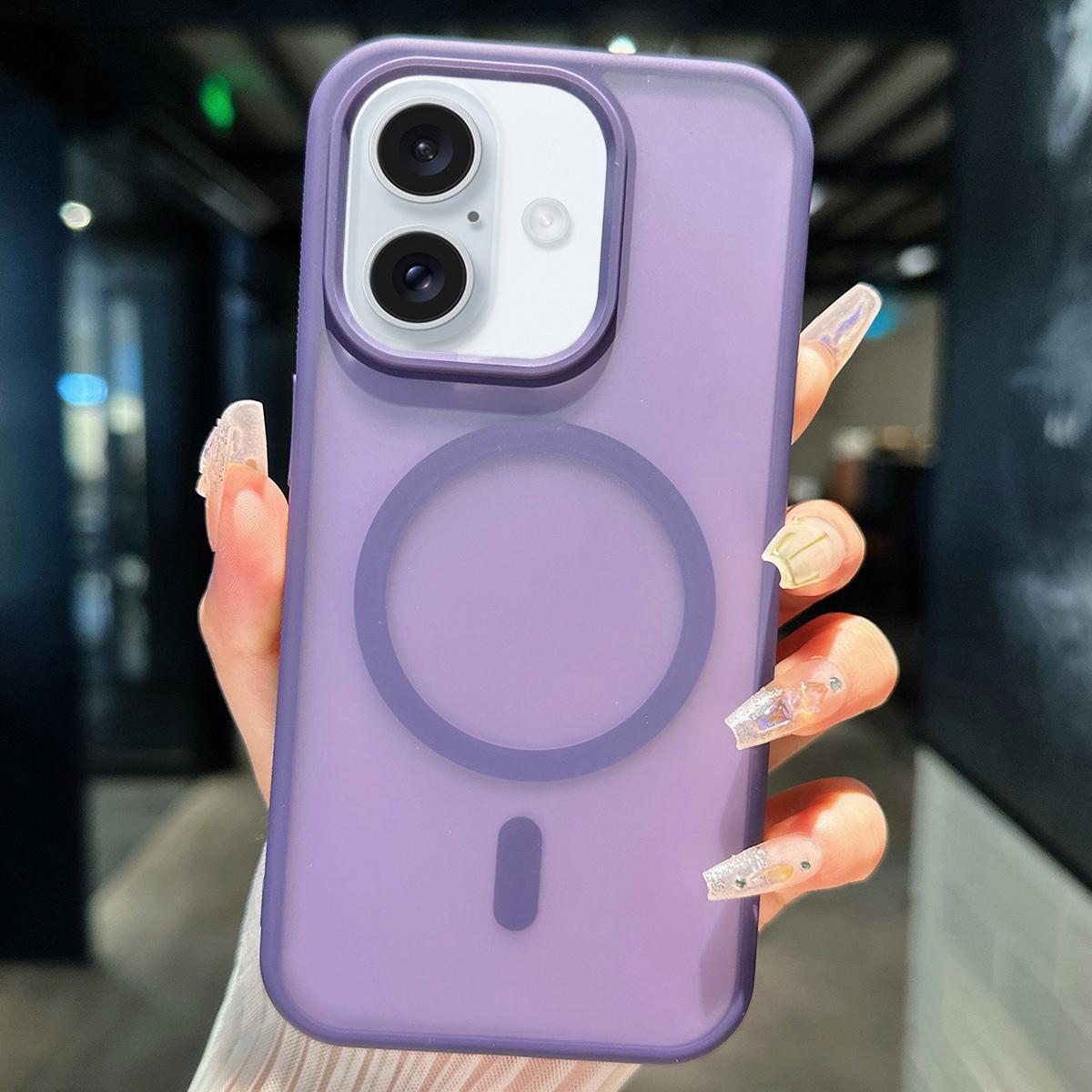 Compatible with iPhone 18 Transparent TPU Dual-Layer PC Magsafe Phone Case - Purple