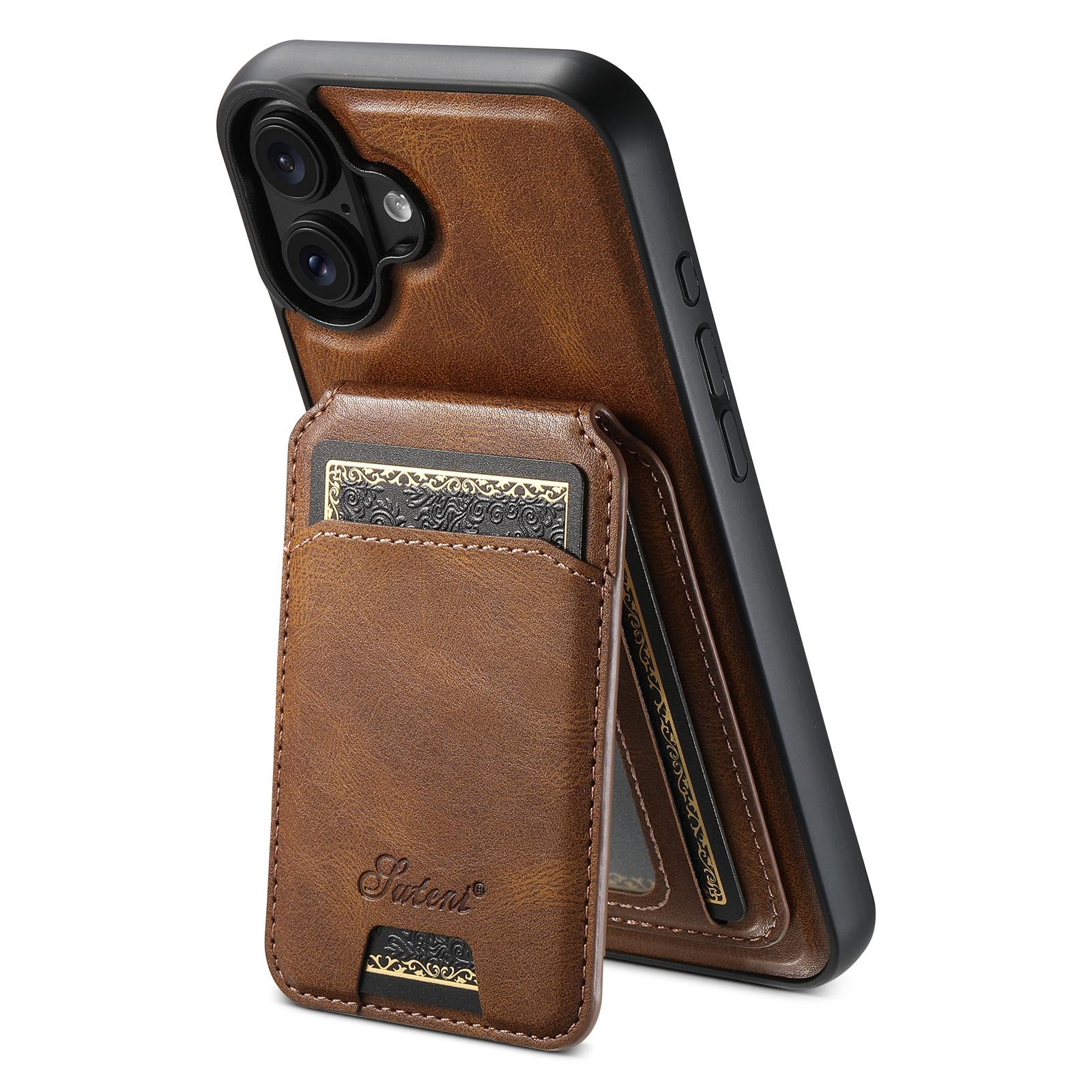 Compatible with iPhone 18 Suteni H15 MagSafe Oil Eax Leather Detachable Wallet Back Phone Case - Brown