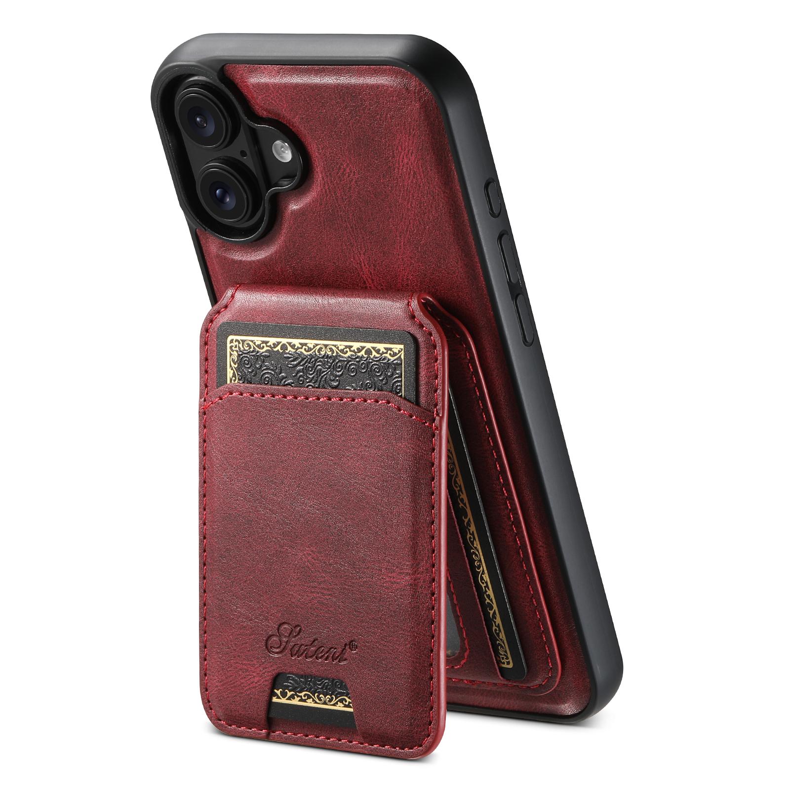 Compatible with iPhone 18 Suteni H15 MagSafe Oil Eax Leather Detachable Wallet Back Phone Case - Red