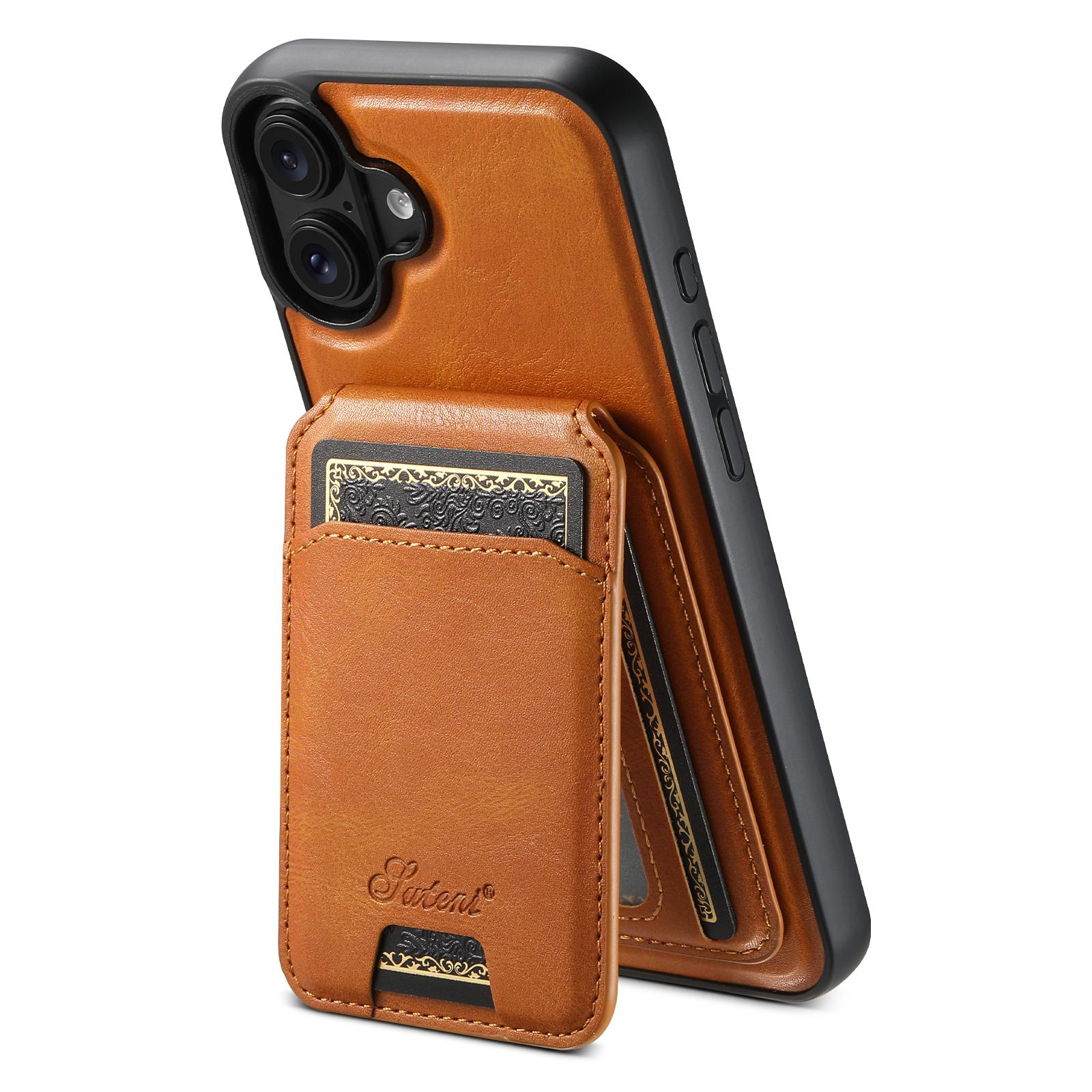 Compatible with iPhone 18 Suteni H15 MagSafe Oil Eax Leather Detachable Wallet Back Phone Case - Khaki