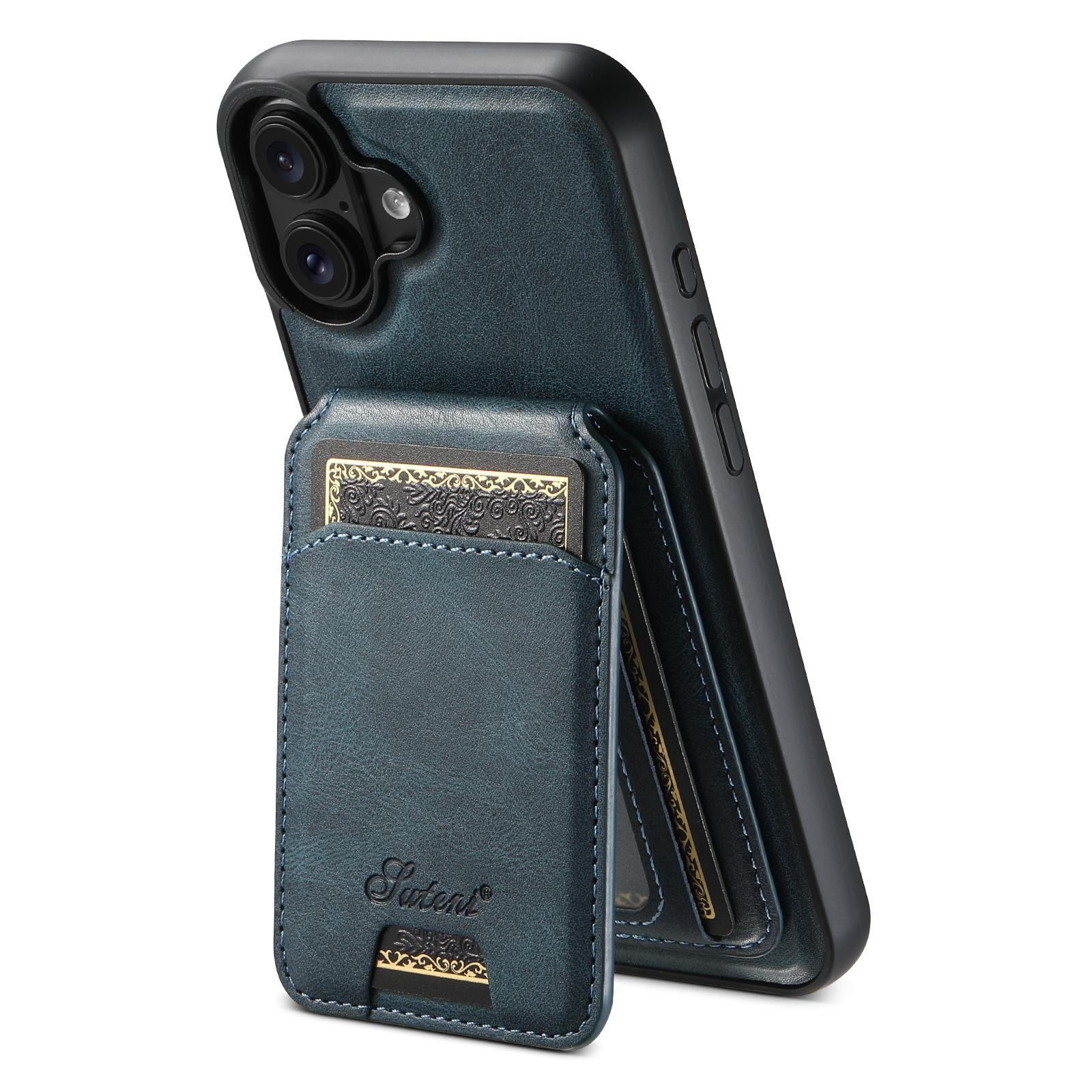Compatible with iPhone 18 Suteni H15 MagSafe Oil Eax Leather Detachable Wallet Back Phone Case - Blue
