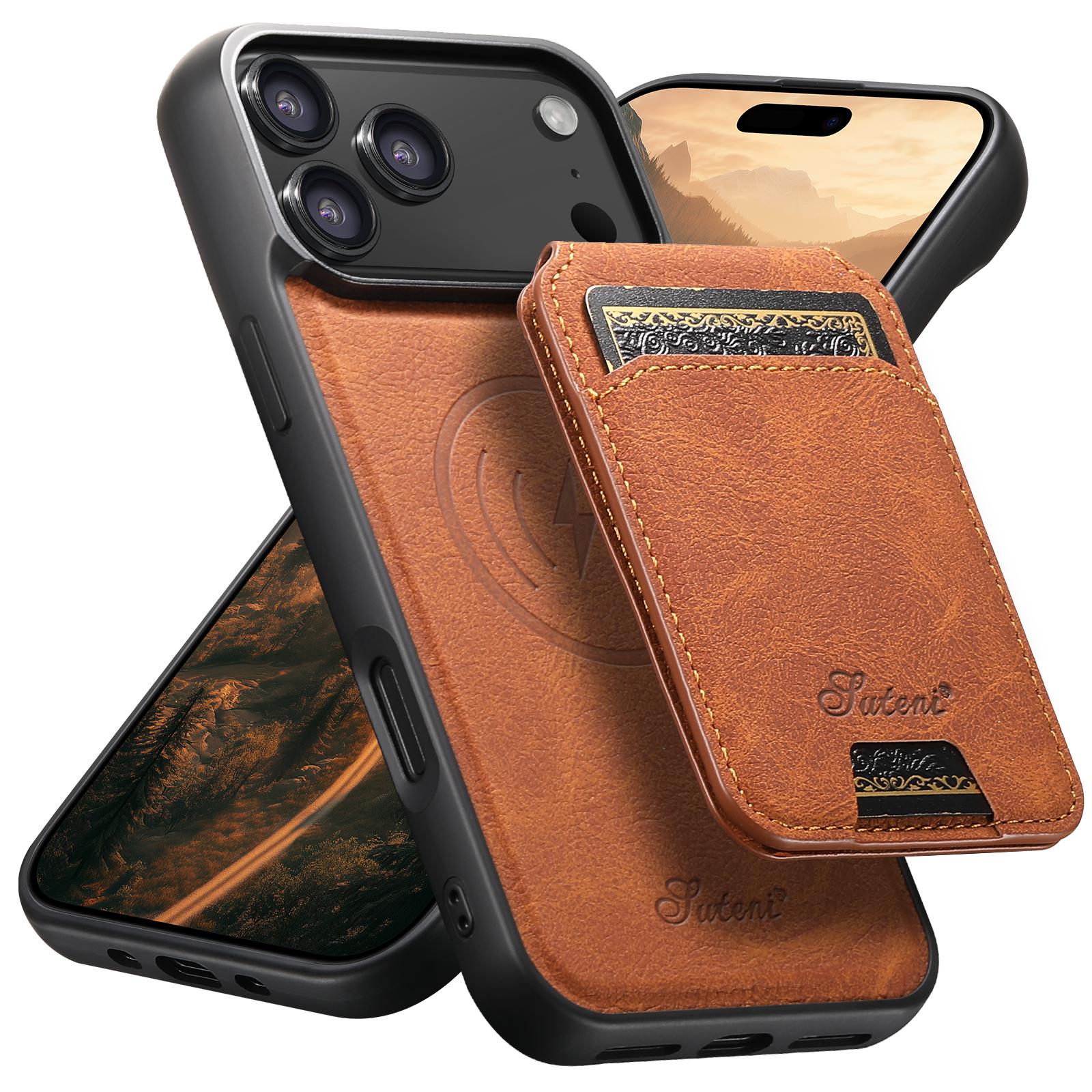 Compatible with iPhone 18 Pro Suteni H16 Litchi Texture Leather Detachable Wallet Back Phone Case - Khaki
