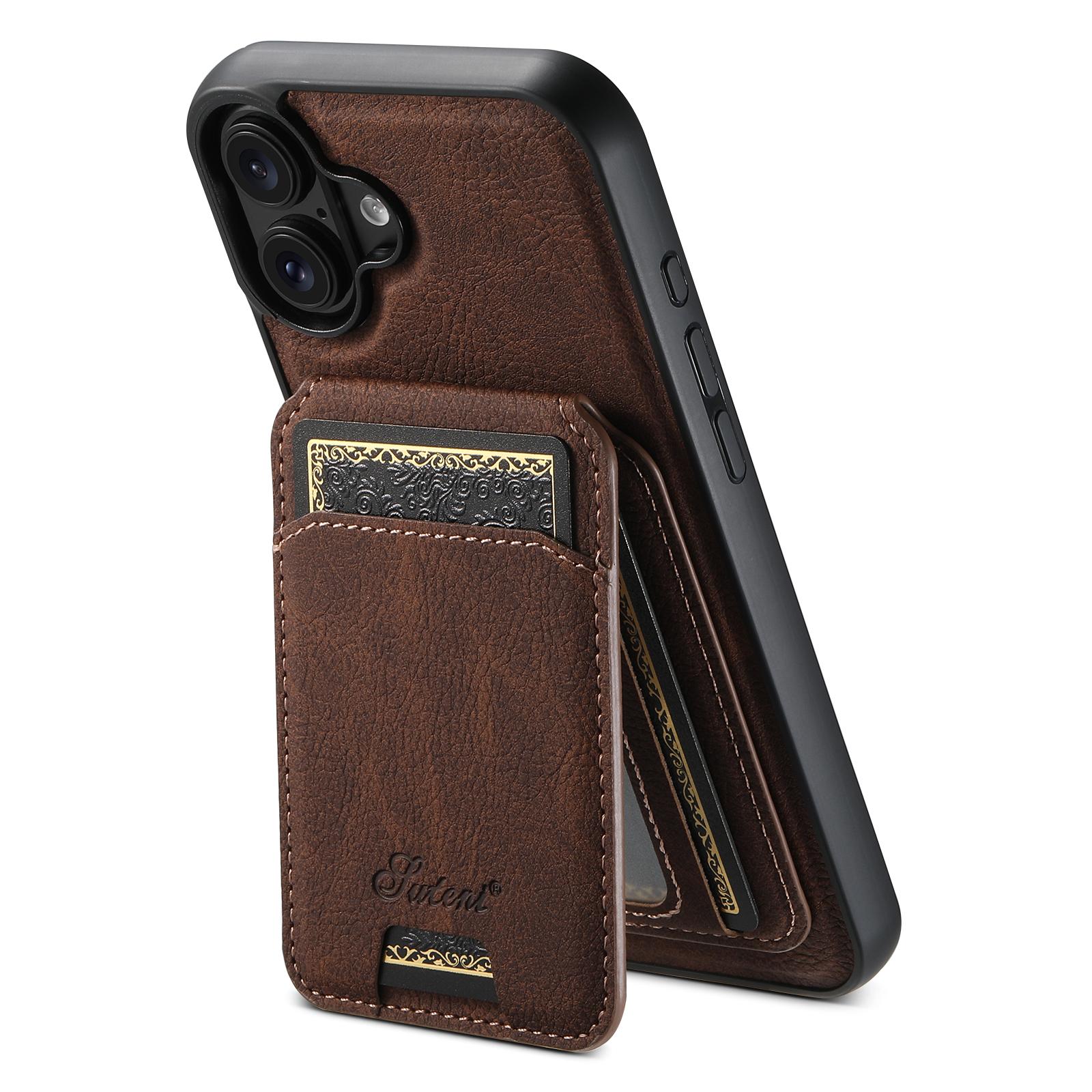 Compatible with iPhone 18 Suteni H16 Litchi Texture Leather Detachable Wallet Back Phone Case - Brown
