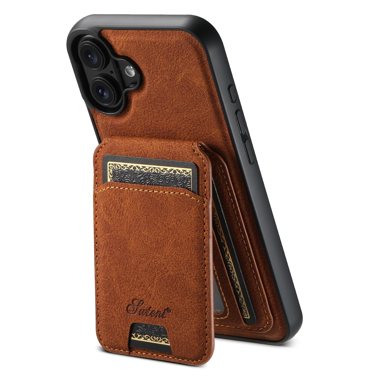 Compatible with iPhone 18 Suteni H16 Litchi Texture Leather Detachable Wallet Back Phone Case - Khaki