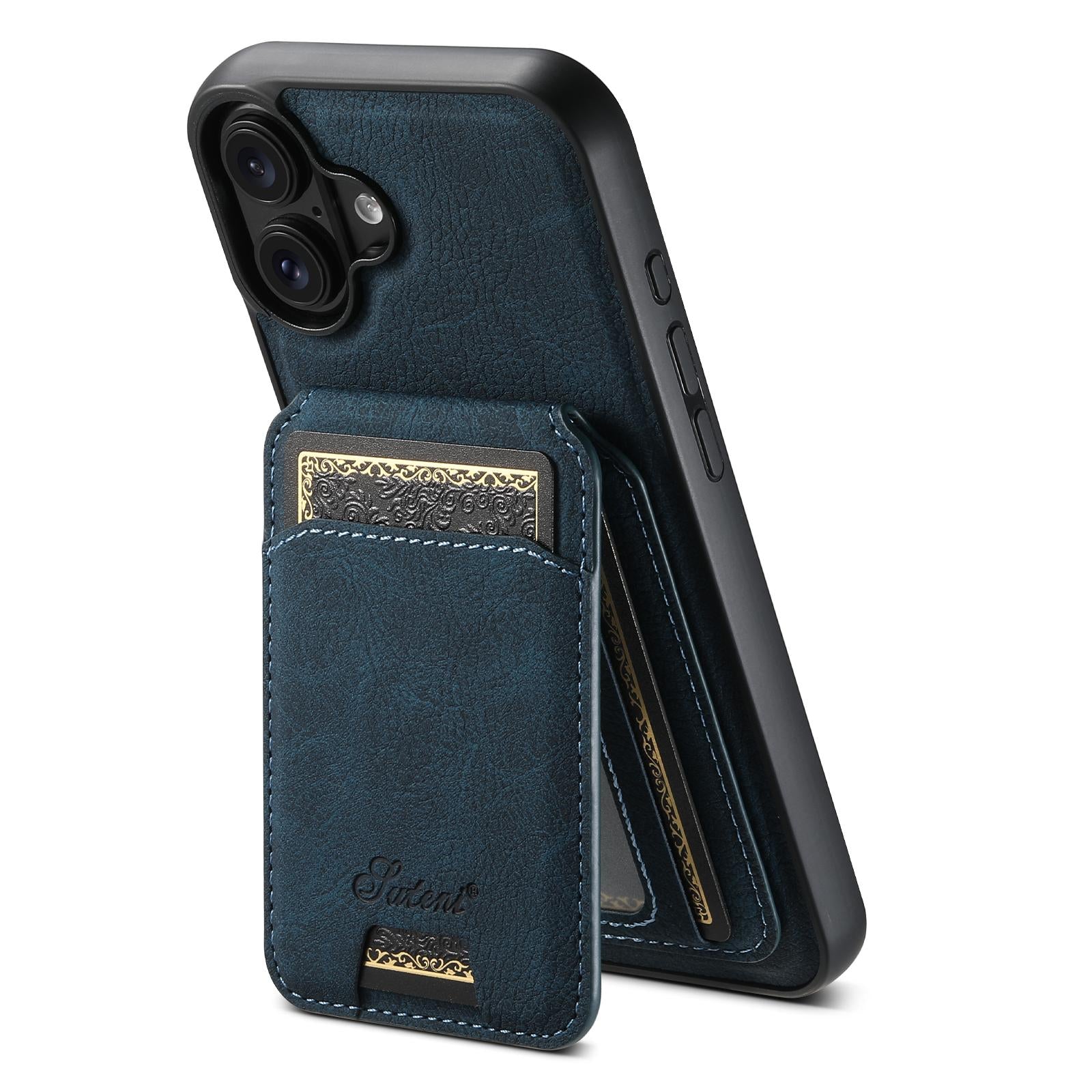 Compatible with iPhone 18 Suteni H16 Litchi Texture Leather Detachable Wallet Back Phone Case - Blue