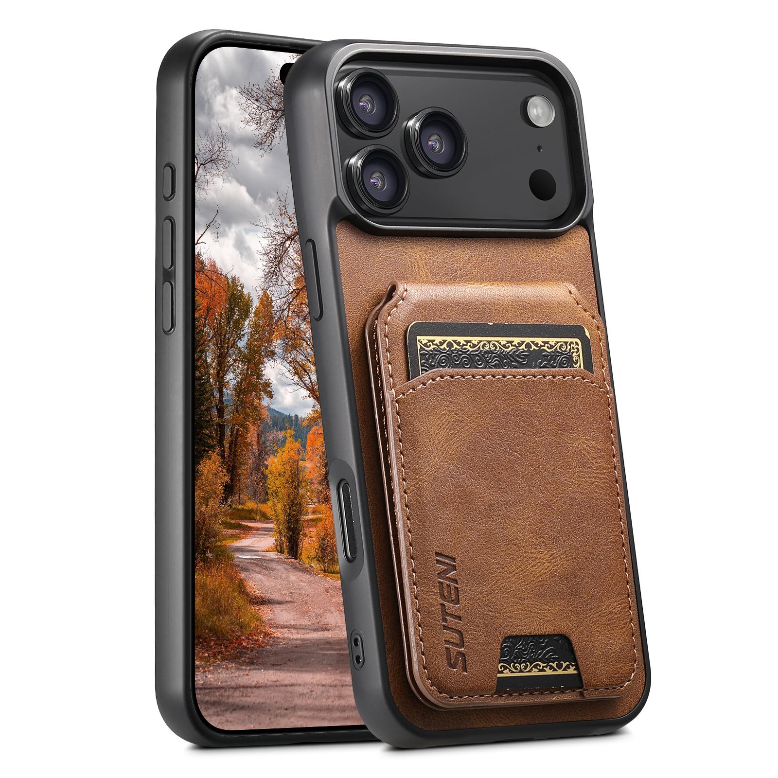 Compatible with iPhone 18 Pro Suteni H02 Leather Wallet Stand Back Phone Case - Brown