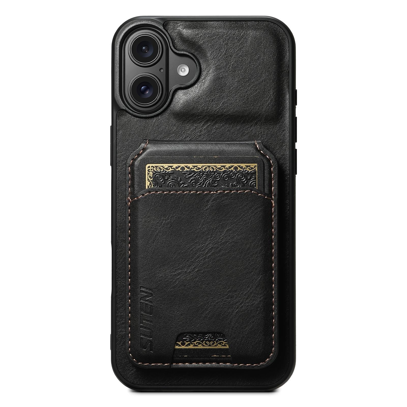 Compatible with iPhone 18 Suteni H02 Leather Wallet Stand Back Phone Case - Black