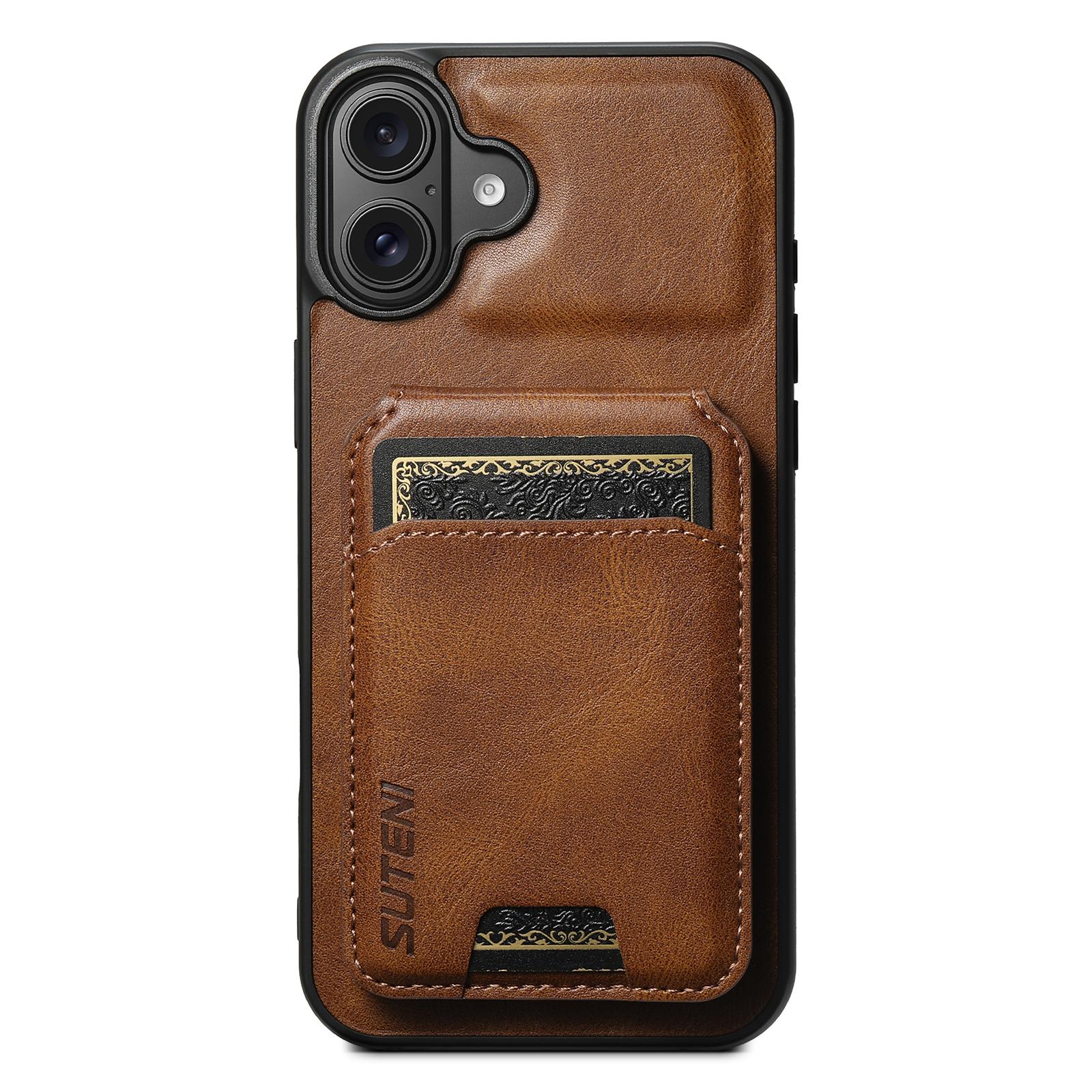 Compatible with iPhone 18 Suteni H02 Leather Wallet Stand Back Phone Case - Brown