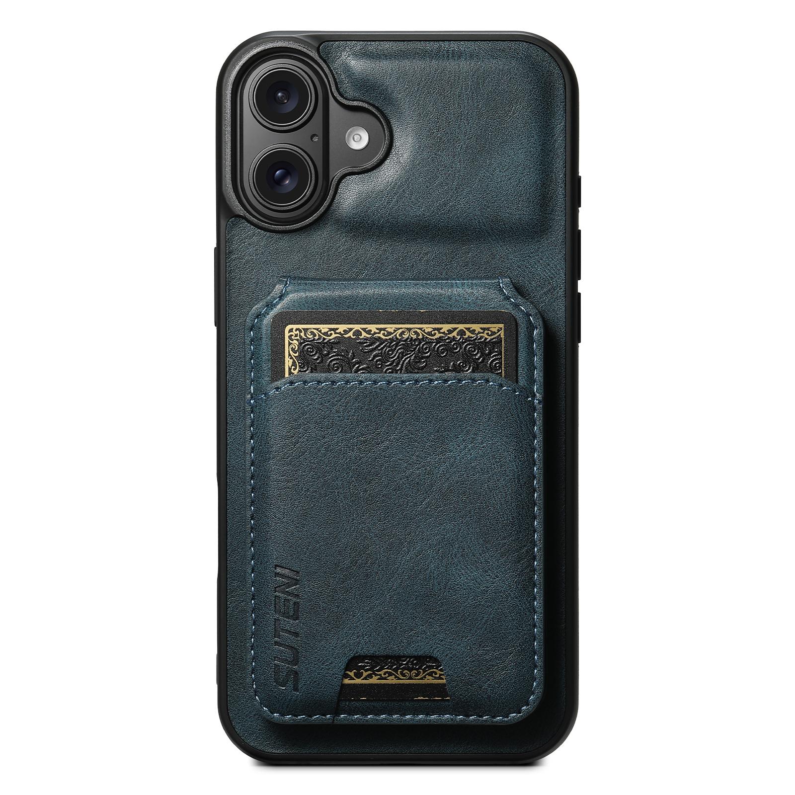 Compatible with iPhone 18 Suteni H02 Leather Wallet Stand Back Phone Case - Blue