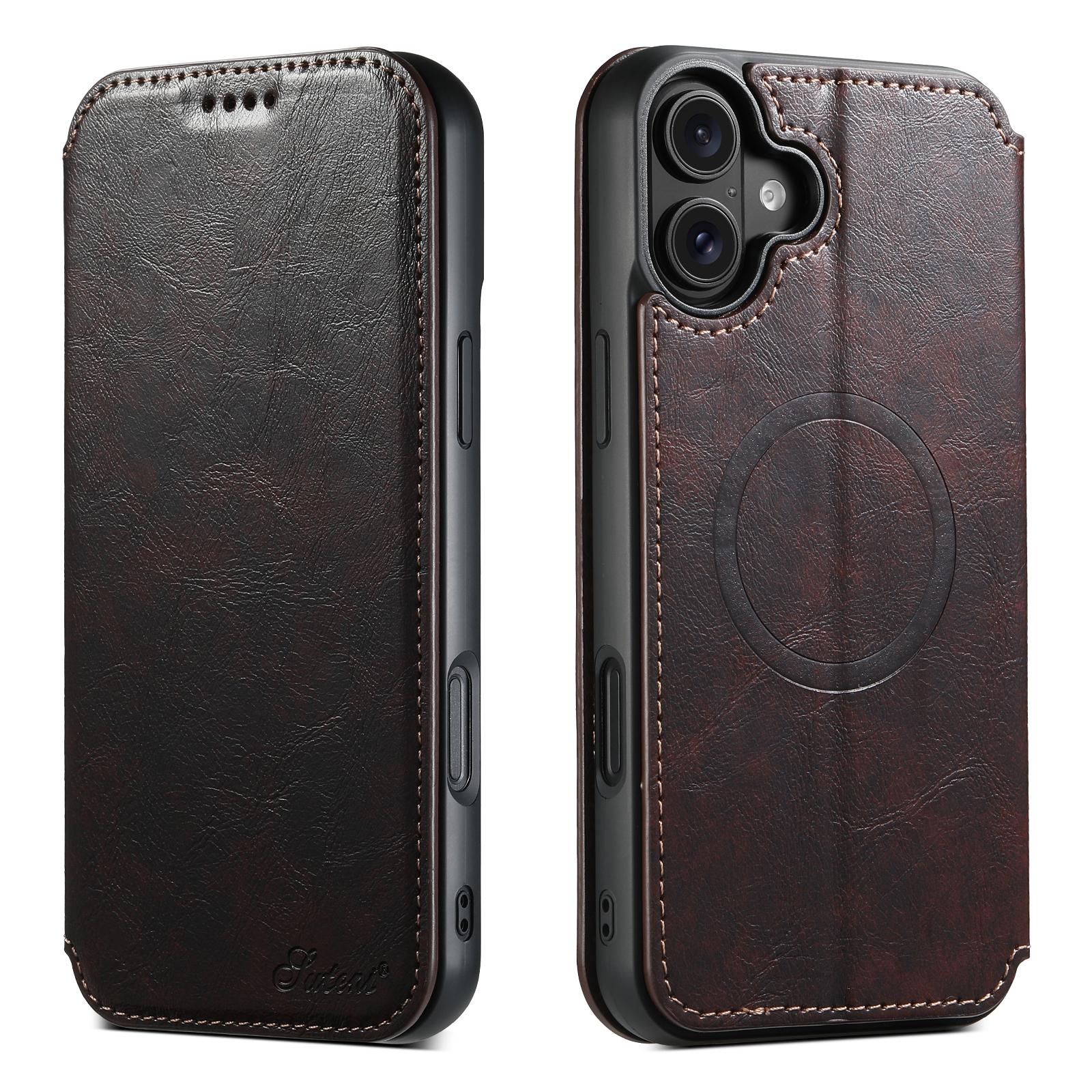 Compatible with iPhone 18 Suteni J05 Leather Magnetic MagSafe Phone Case - Brown