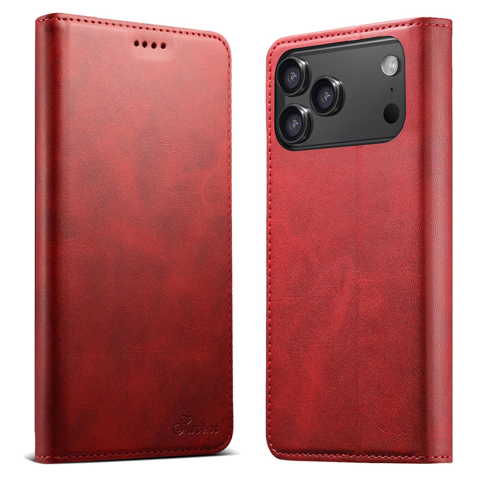 Compatible with iPhone 18 Pro Suteni Calf Texture Horizontal Flip Leather Phone Case - Red
