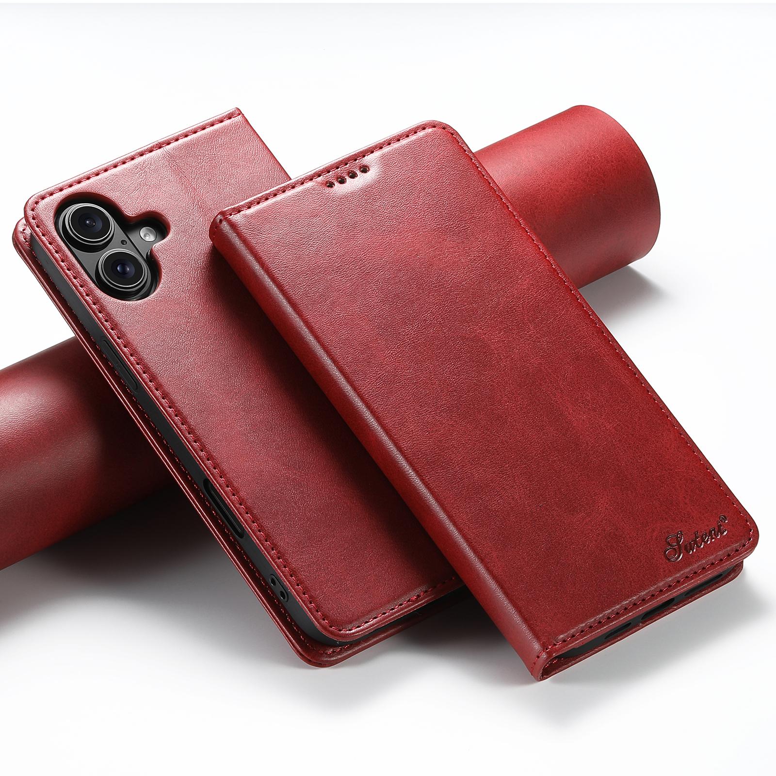 Compatible with iPhone 18 Suteni Calf Texture Horizontal Flip Leather Phone Case - Red