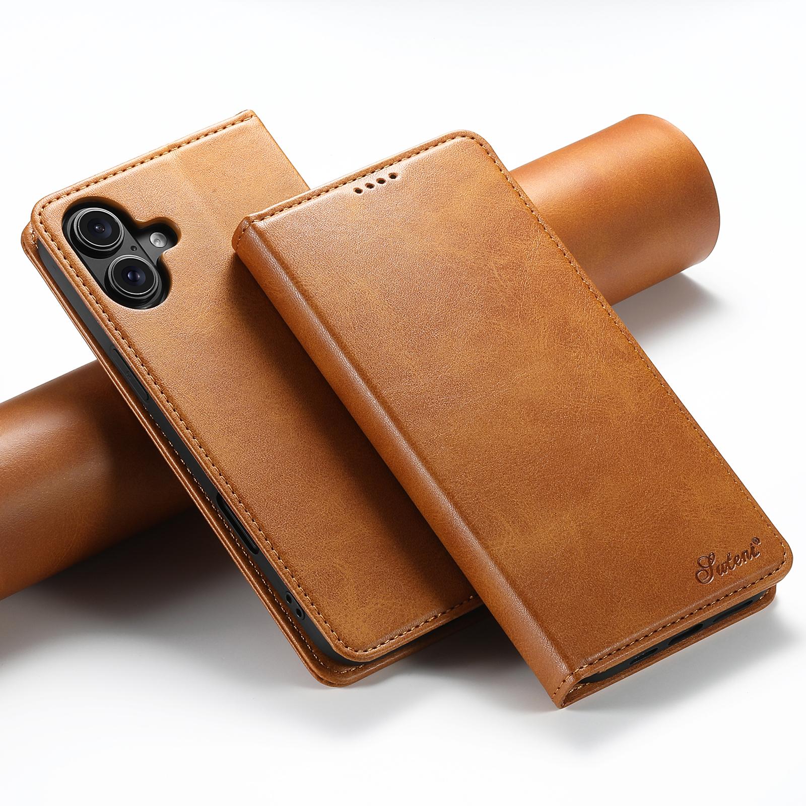 Compatible with iPhone 18 Suteni Calf Texture Horizontal Flip Leather Phone Case - Khaki