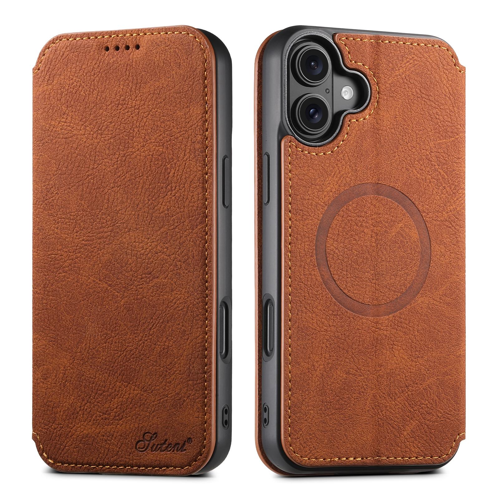 Compatible with iPhone 18 Suteni J06 Retro Matte Litchi Texture Leather MagSafe Phone Case - Khaki