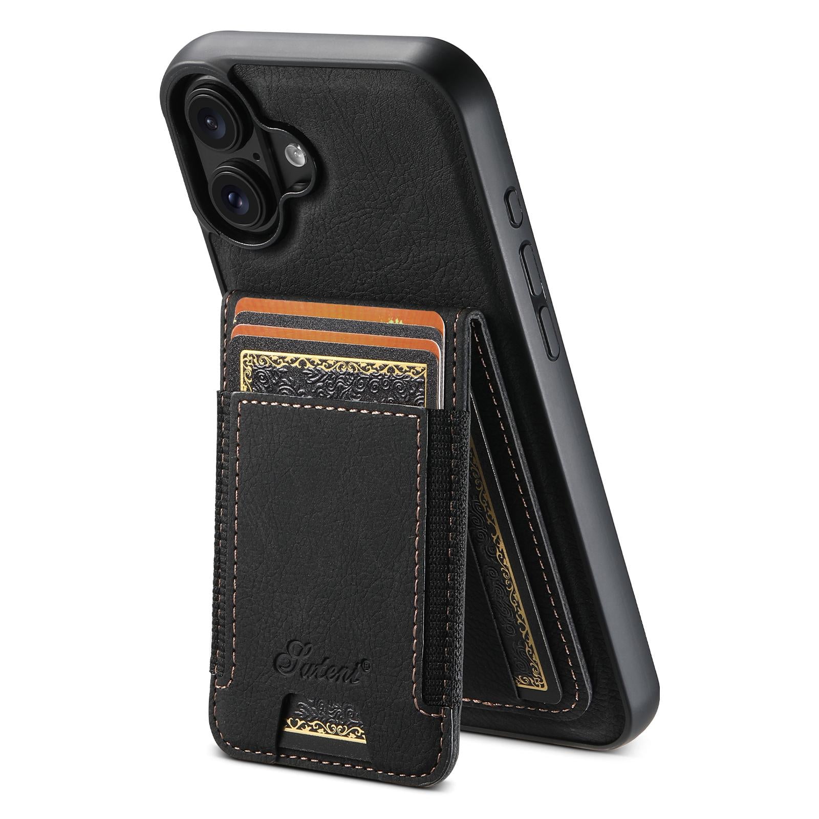 Compatible with iPhone 18 Suteni H17 Litchi Texture Leather MagSafe Detachable Wallet Phone Case - Black