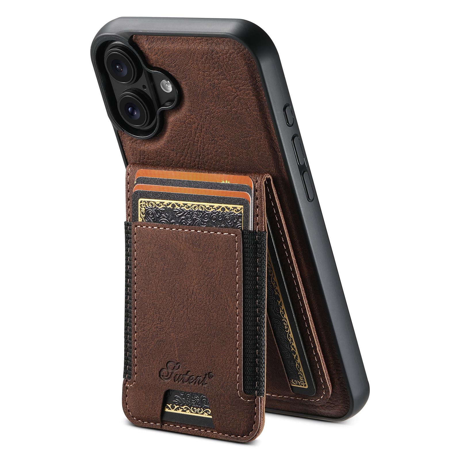 Compatible with iPhone 18 Suteni H17 Litchi Texture Leather MagSafe Detachable Wallet Phone Case - Brown