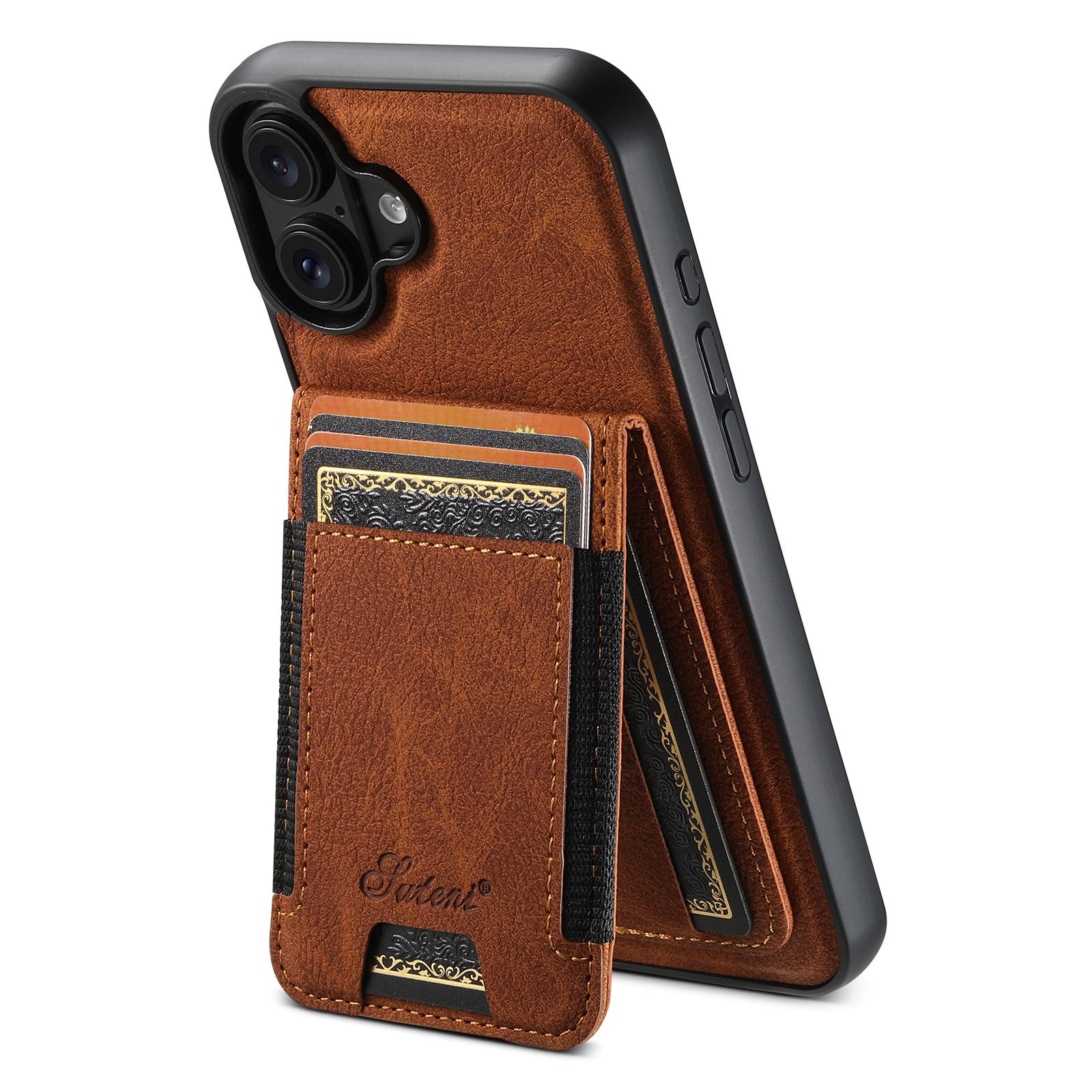 Compatible with iPhone 18 Suteni H17 Litchi Texture Leather MagSafe Detachable Wallet Phone Case - Khaki