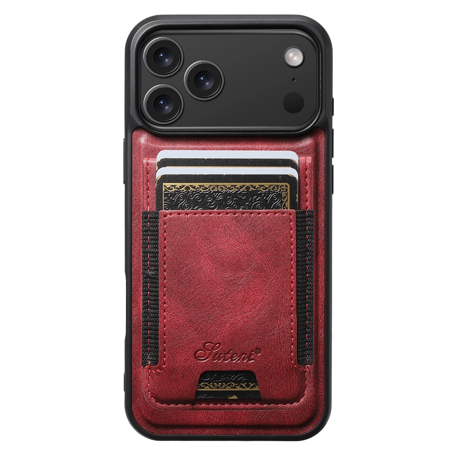 Compatible with iPhone 18 Pro Suteni H17 Oil Eax Leather MagSafe Detachable Wallet Phone Case - Red