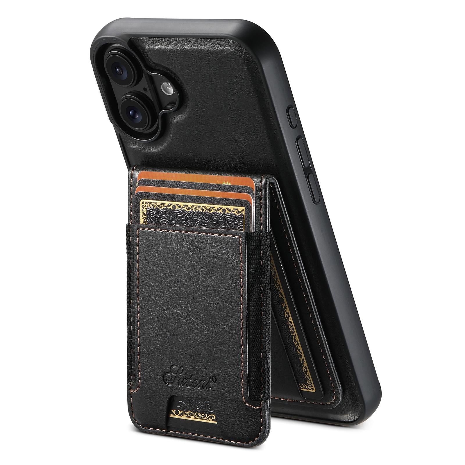 Compatible with iPhone 18 Suteni H17 Oil Eax Leather MagSafe Detachable Wallet Phone Case - Black