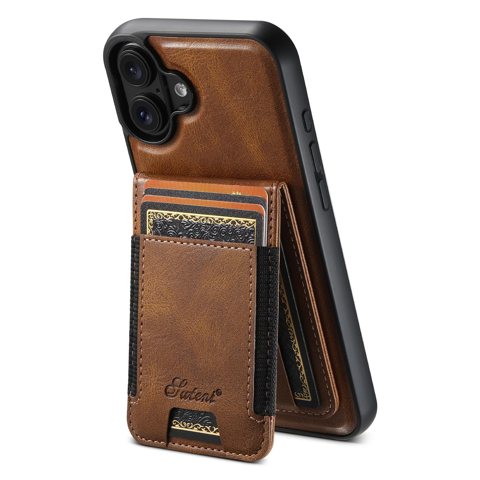 Compatible with iPhone 18 Suteni H17 Oil Eax Leather MagSafe Detachable Wallet Phone Case - Brown