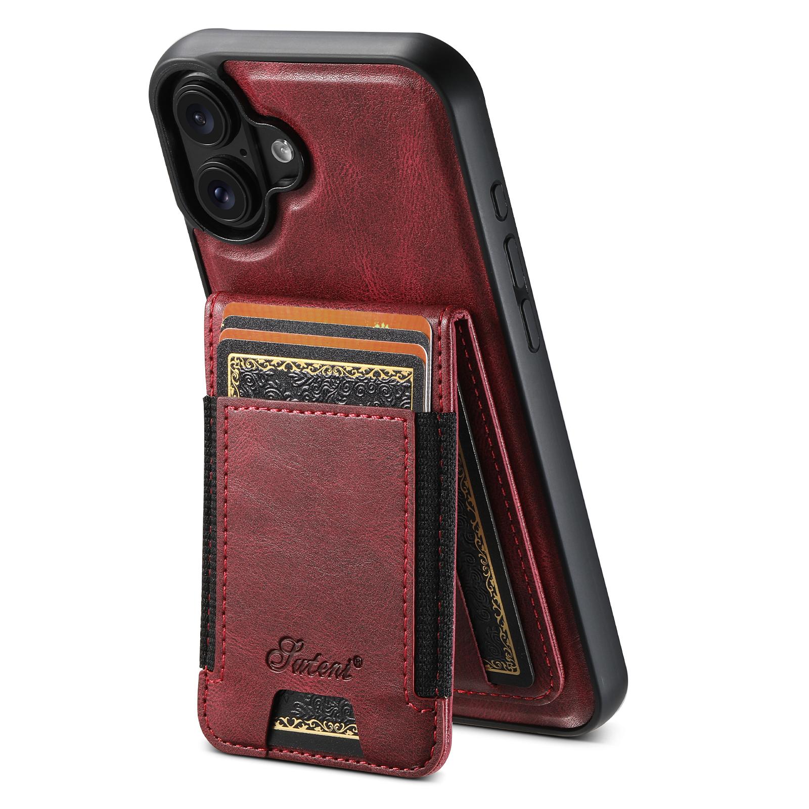 Compatible with iPhone 18 Suteni H17 Oil Eax Leather MagSafe Detachable Wallet Phone Case - Red