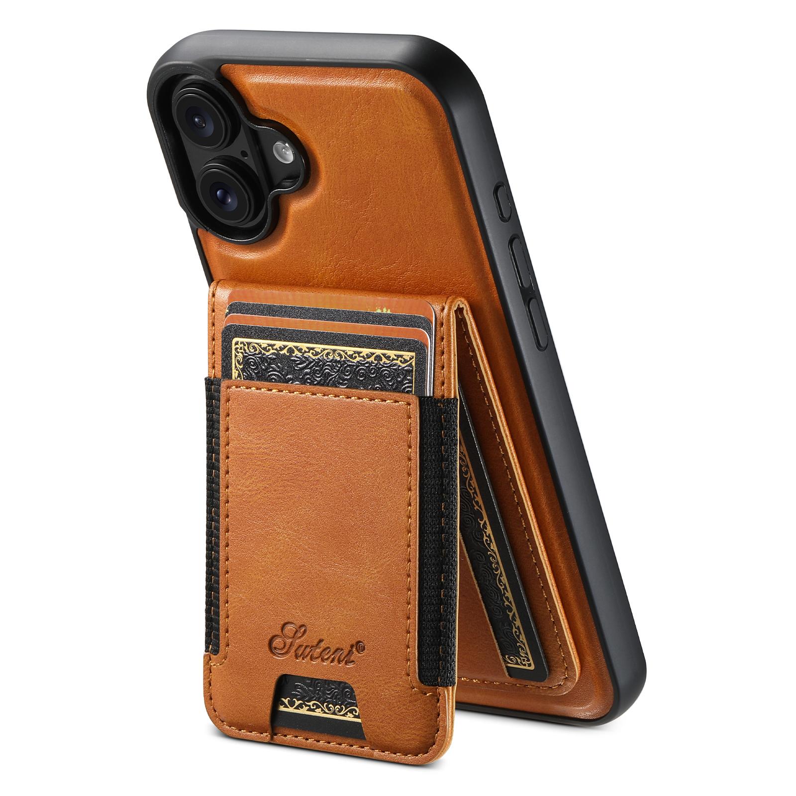 Compatible with iPhone 18 Suteni H17 Oil Eax Leather MagSafe Detachable Wallet Phone Case - Khaki