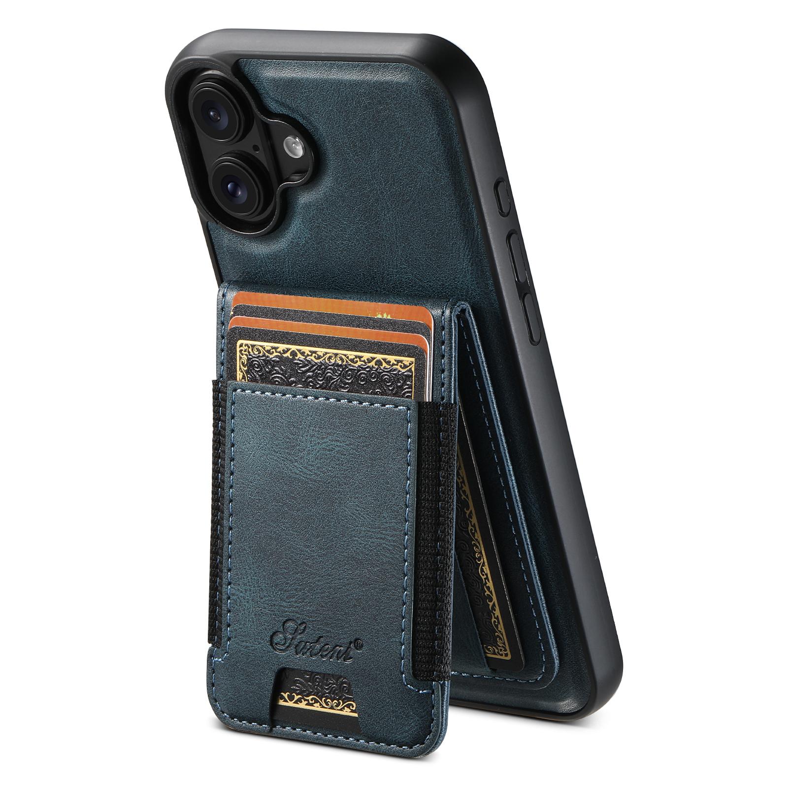 Compatible with iPhone 18 Suteni H17 Oil Eax Leather MagSafe Detachable Wallet Phone Case - Blue