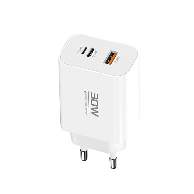 PD30W USB-C / Type-C + 8 Pin + USB Charger with Double Headed Type-C Data Cable(EU Plug)