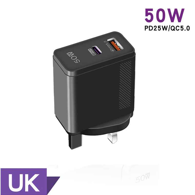 Uniqbuy For QC5.0 USB / PD25W Type-C Super Fast Charging Full Protocol Phone Charger, UK Plug(Black)