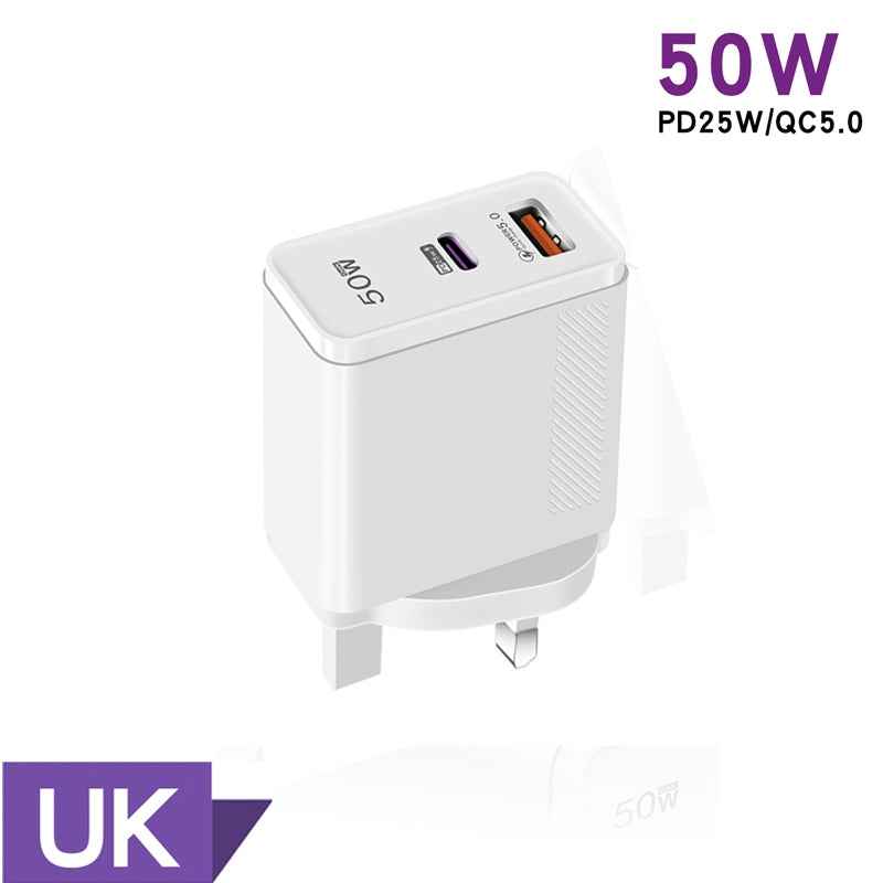 Uniqbuy For QC5.0 USB / PD25W Type-C Super Fast Charging Full Protocol Phone Charger, UK Plug(White)