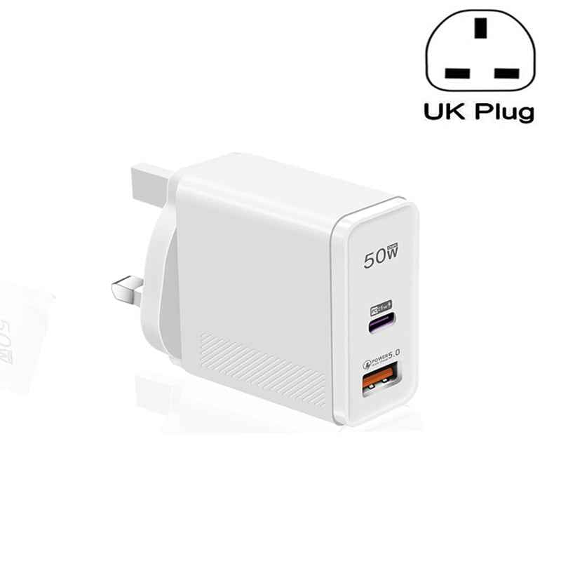 Uniqbuy For QC5.0 USB / PD25W Type-C Super Fast Charging Full Protocol Phone Charger, UK Plug(White)