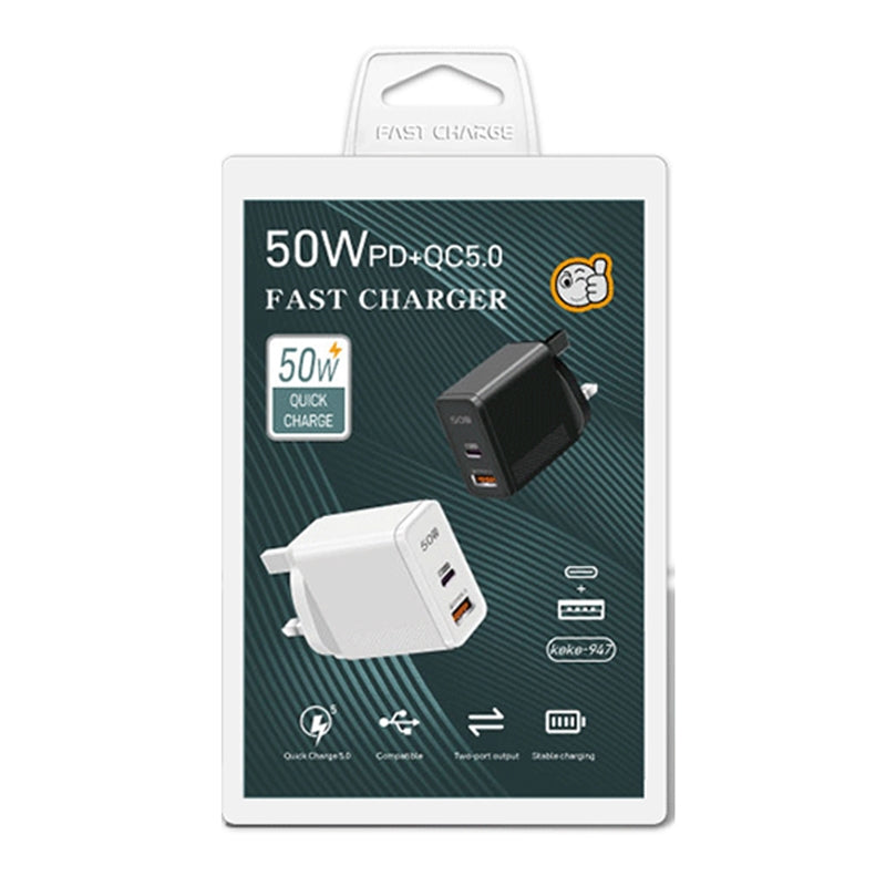 QC5.0 USB / PD25W Type-C Super Fast Charging Full Protocol Phone Charger, UK Plug(Black)
