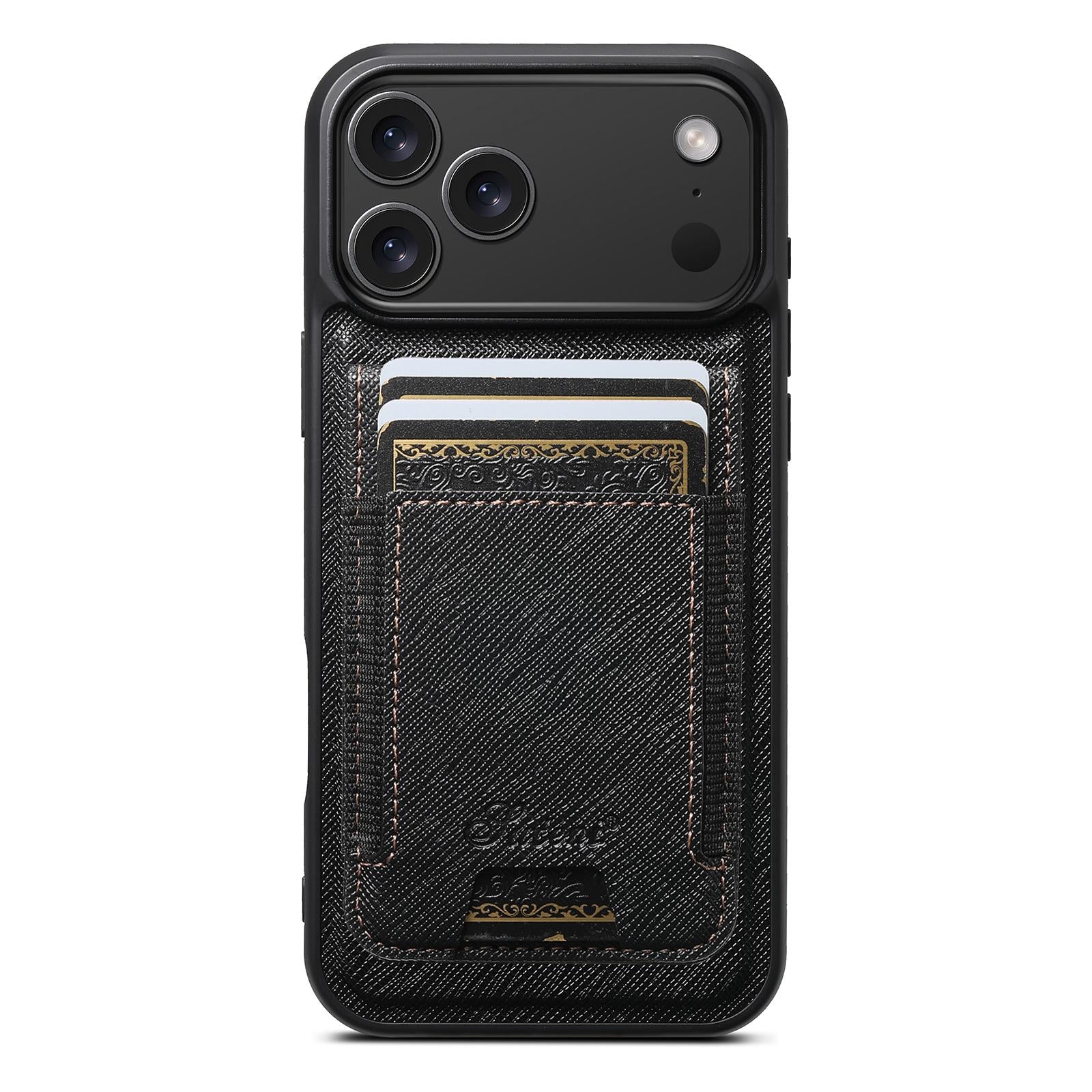Compatible with iPhone 18 Pro Suteni H17 Cross Grain Leather MagSafe Detachable Wallet Phone Case - Black