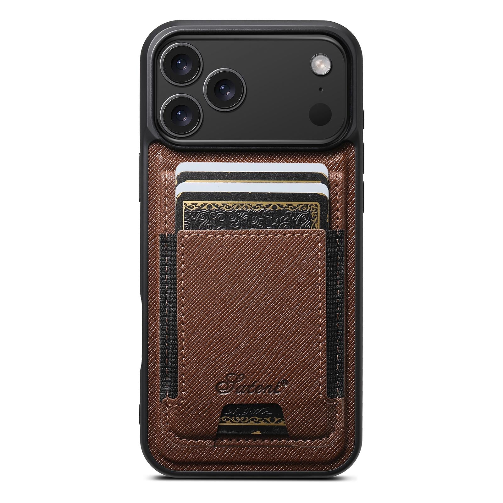 Compatible with iPhone 18 Pro Suteni H17 Cross Grain Leather MagSafe Detachable Wallet Phone Case - Brown
