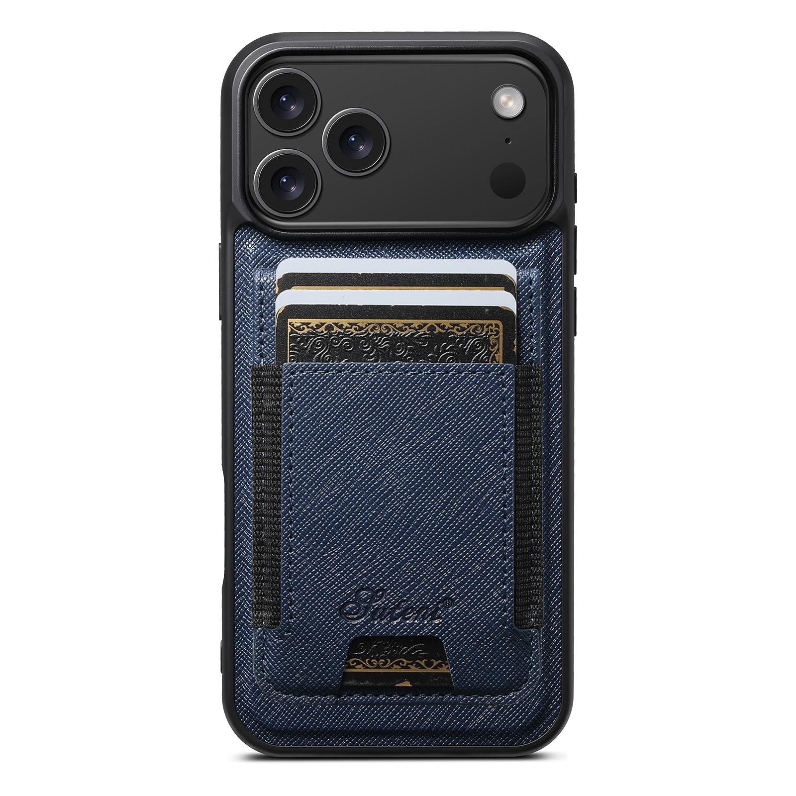 Compatible with iPhone 18 Pro Suteni H17 Cross Grain Leather MagSafe Detachable Wallet Phone Case - Blue