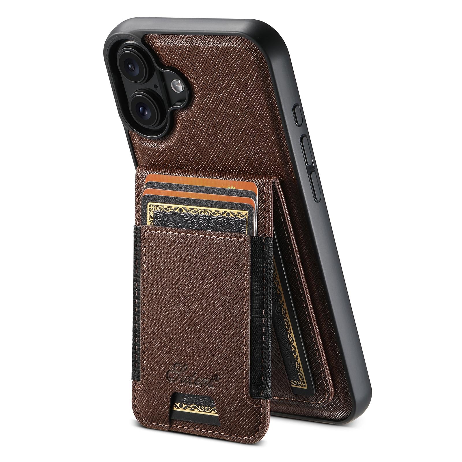 Compatible with iPhone 18 Suteni H17 Cross Grain Leather MagSafe Detachable Wallet Phone Case - Brown