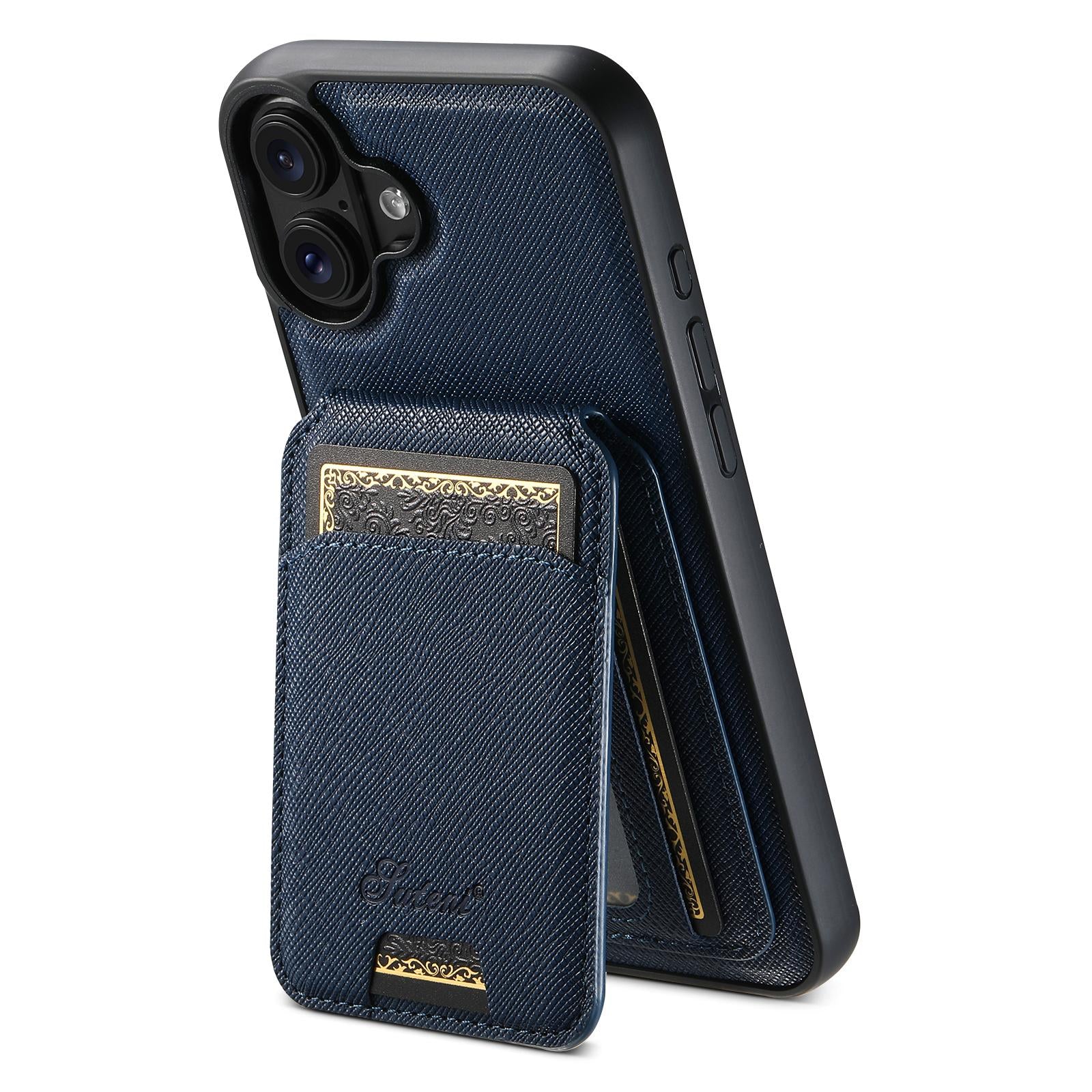Compatible with iPhone 18 Suteni H18 Cross Grain MagSafe Wallet Leather Phone Case - Blue