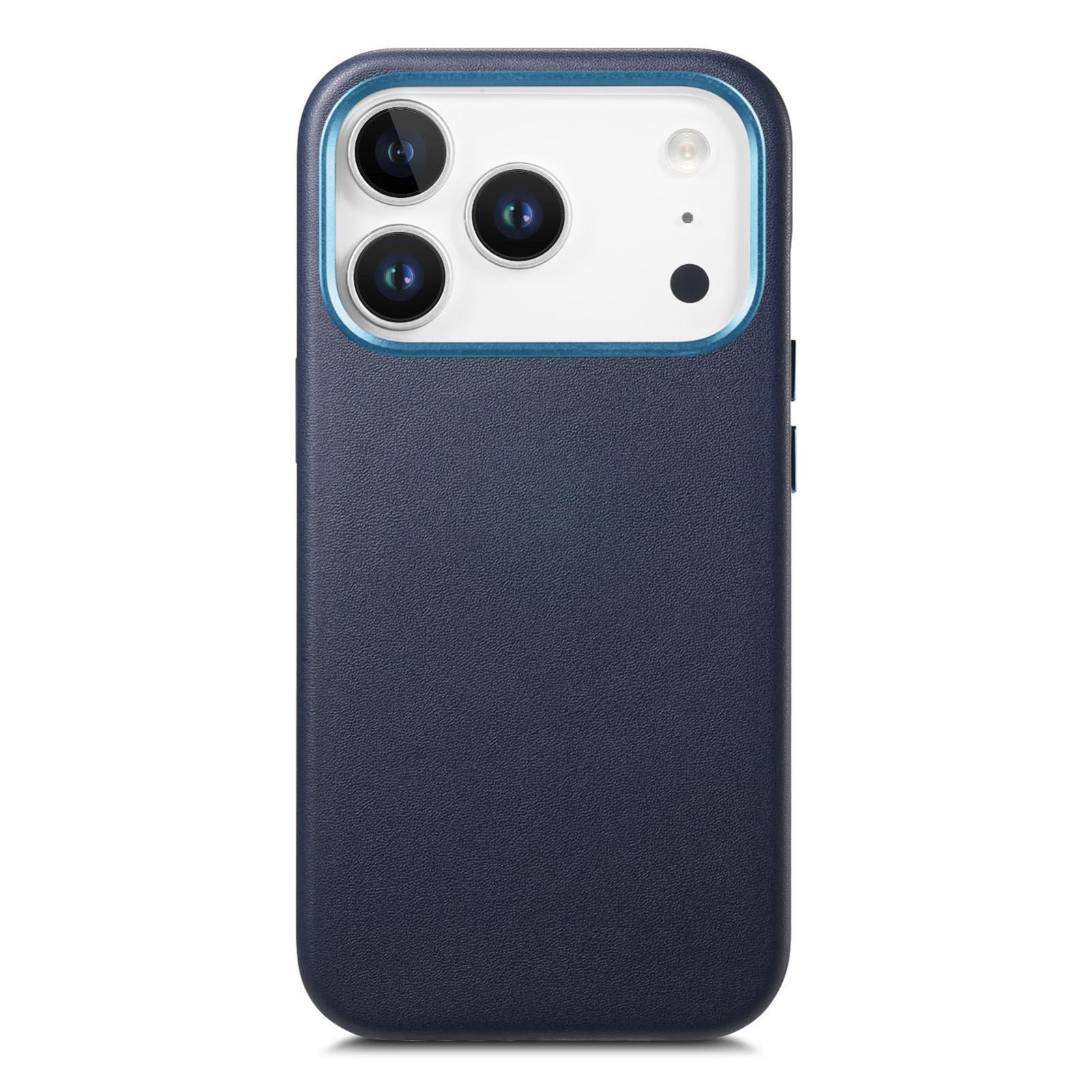 Compatible with iPhone 18 Pro Electroplated Metal Button MagSafe Phone Case - Dark Blue