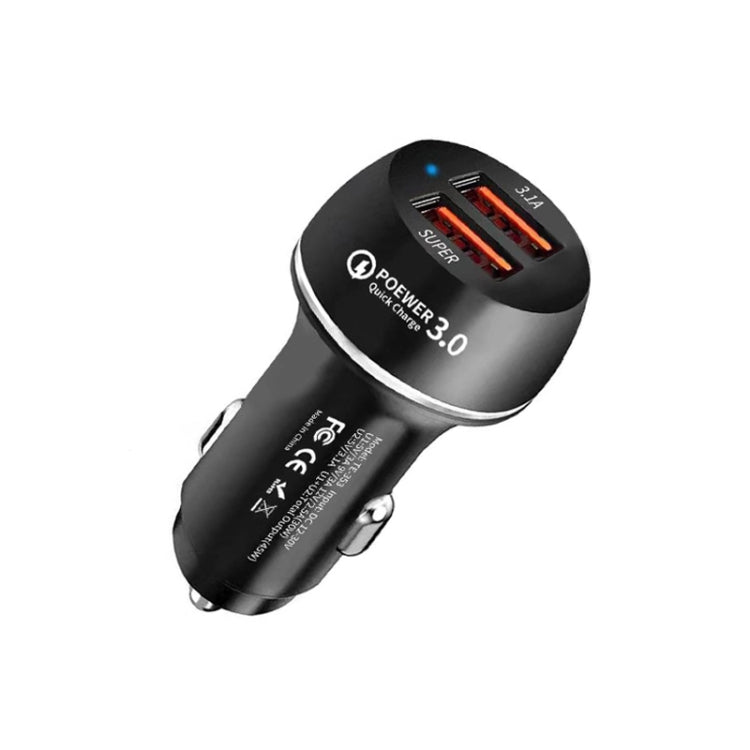 45W USB QC3.0 30W + USB 2.0 Fully Compatible Car Charger(Black)