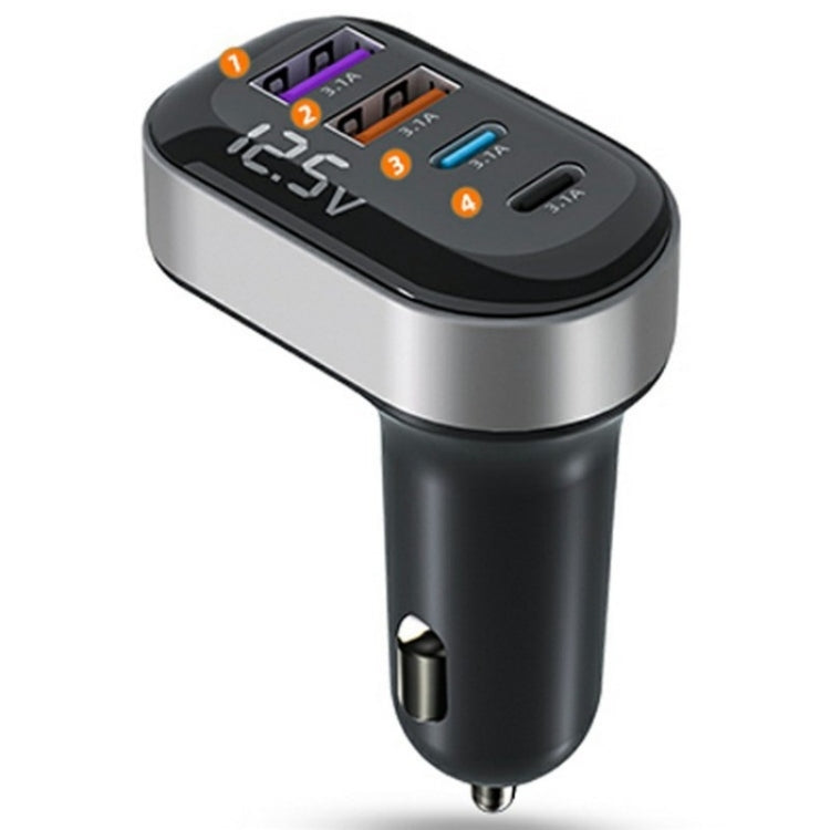 K33 With Voltage Display USB-A and Type-C 4-Port Car Charger Fast Charging Adapter