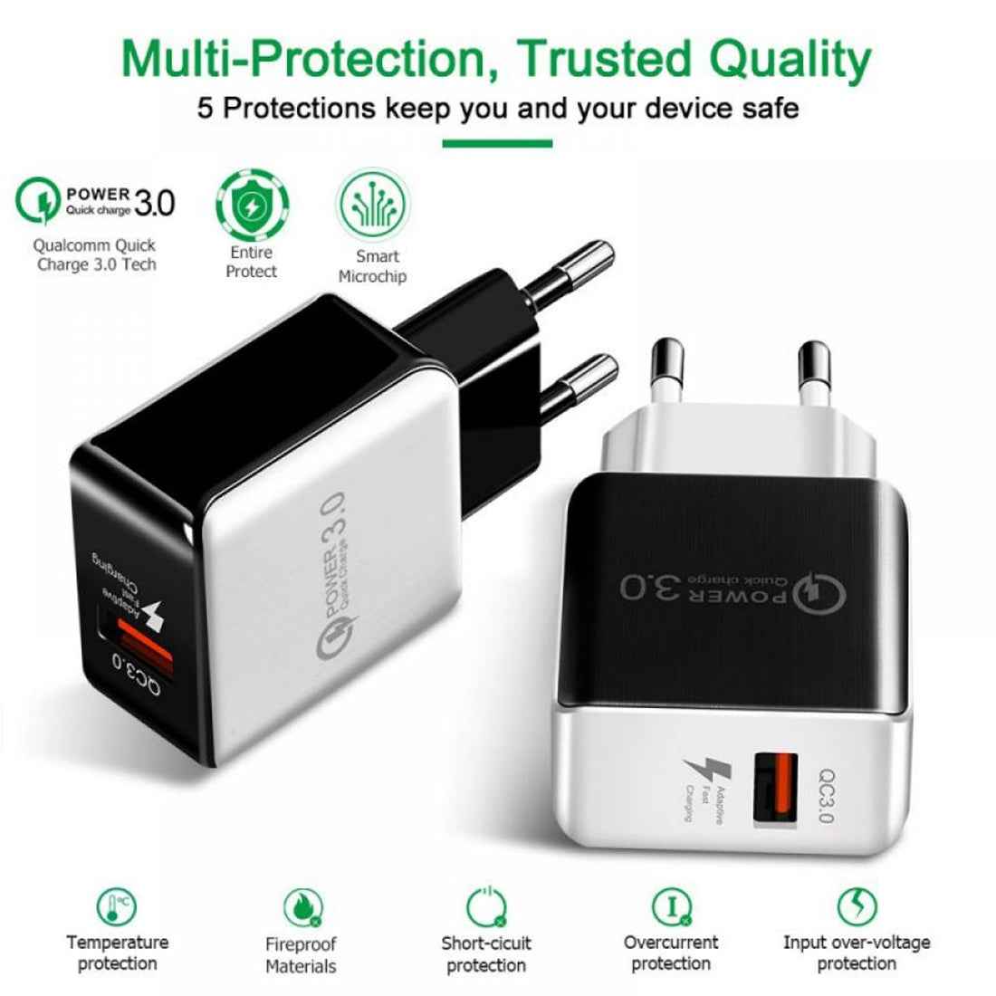 Uniqbuy For 1USB QC 3.0 Wire Drawing Quick Charger EU Plug(black)