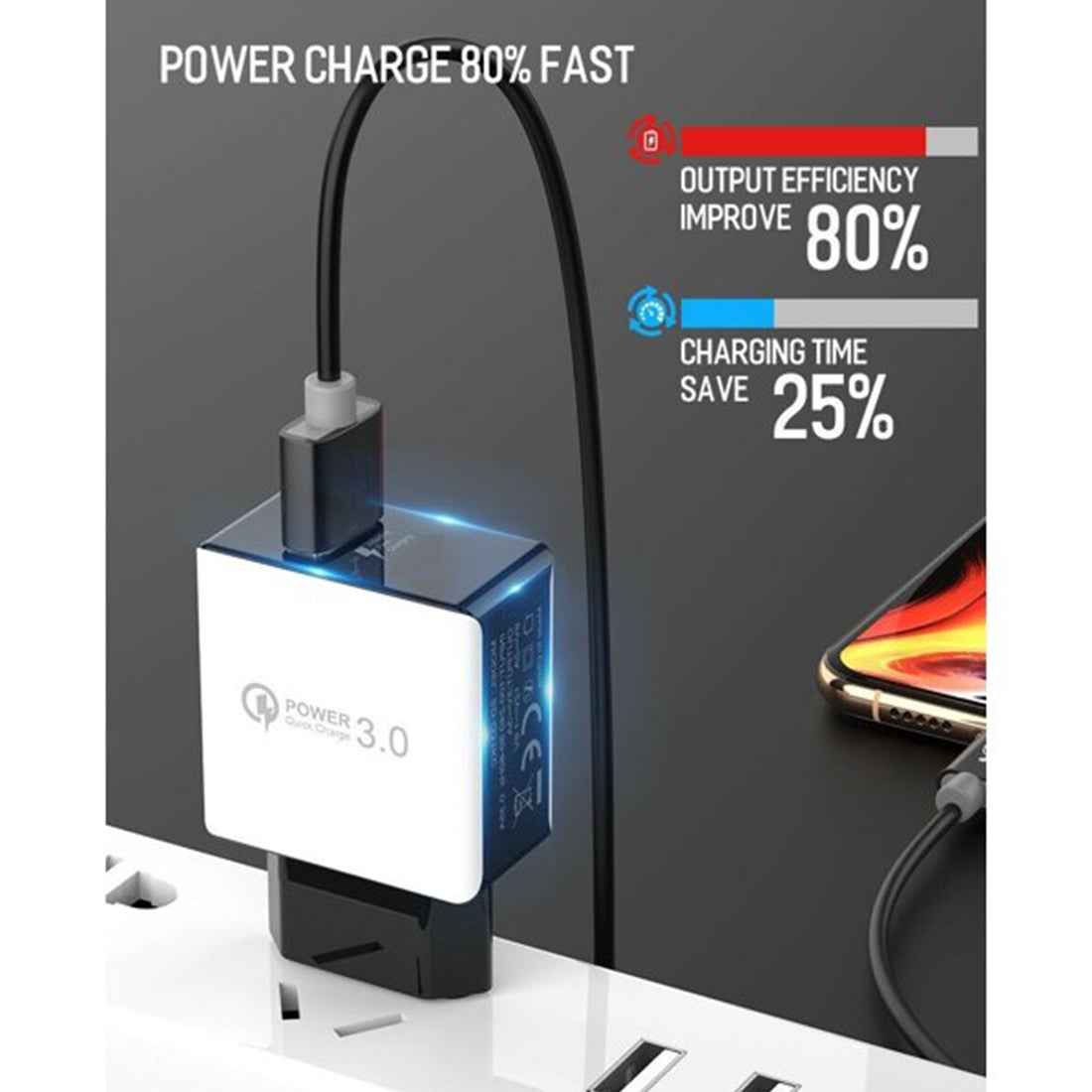 Uniqbuy For 1USB QC 3.0 Wire Drawing Quick Charger EU Plug(black)