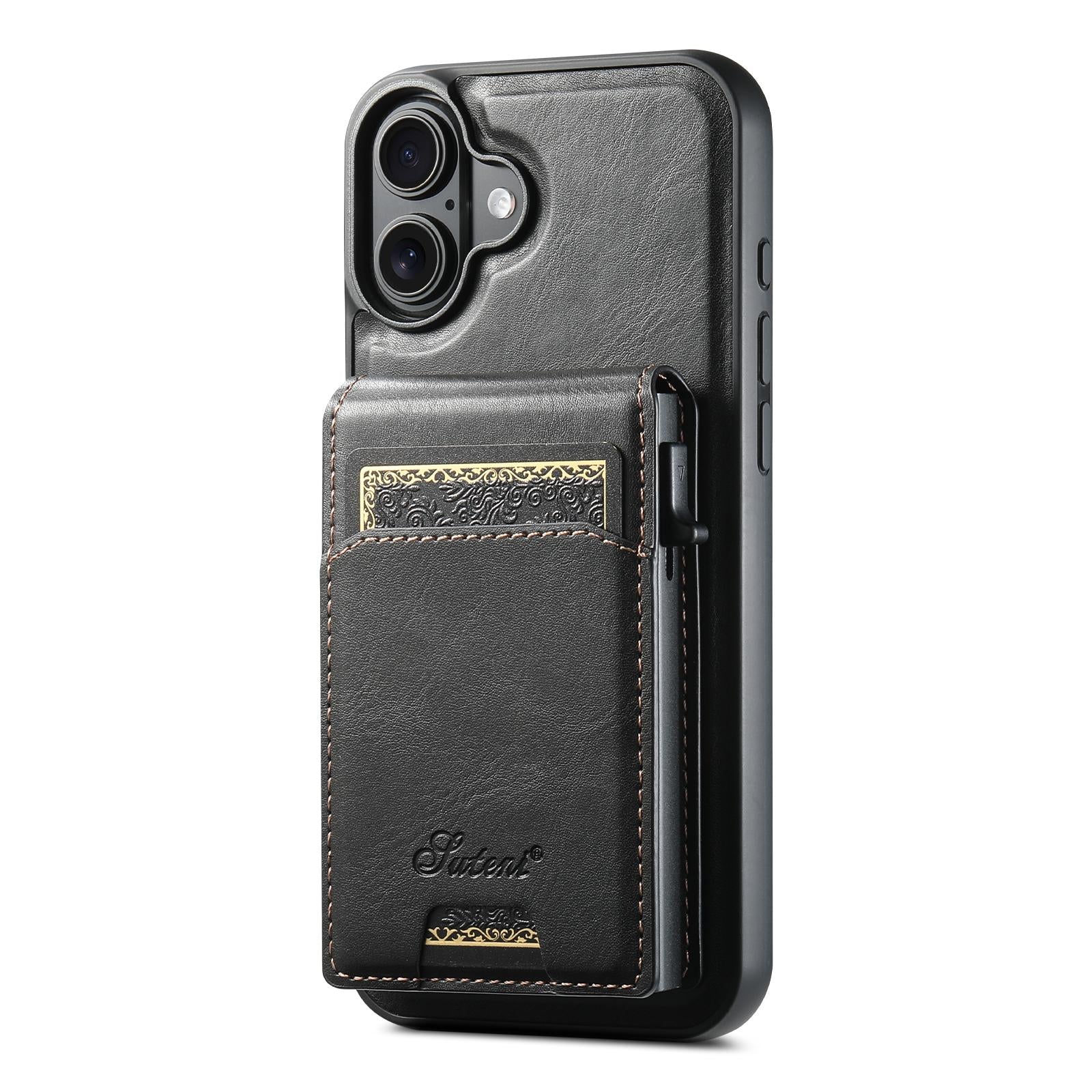Compatible with iPhone 18 Suteni H19 Oil Wax 2-in-1 MagSafe Removable Card Box Back Phone Case - Black