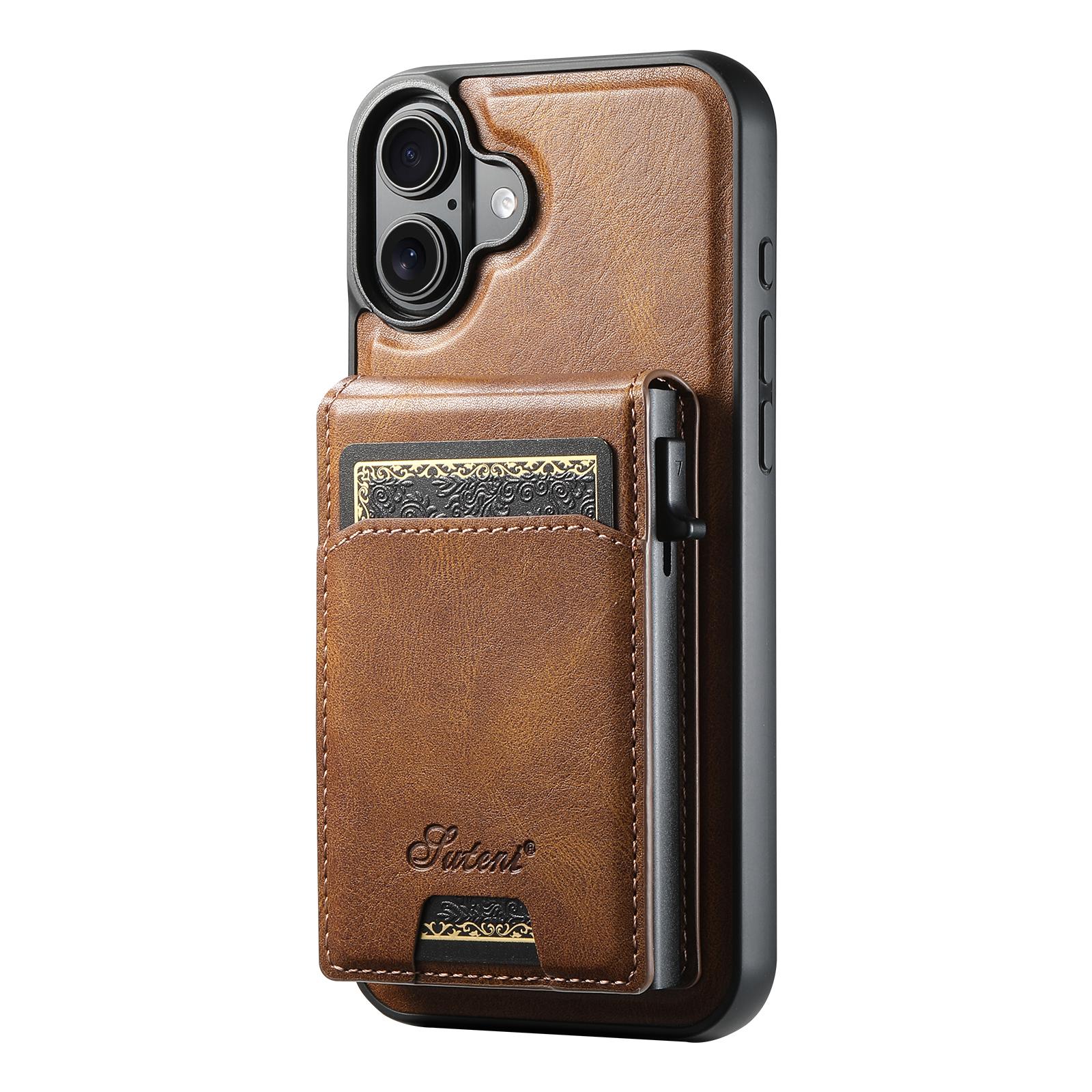 Compatible with iPhone 18 Suteni H19 Oil Wax 2-in-1 MagSafe Removable Card Box Back Phone Case - Brown