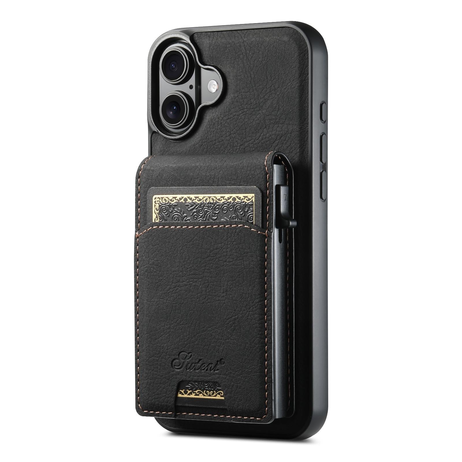 Compatible with iPhone 18 Suteni H19 Litchi Grain 2-in-1 MagSafe Removable Card Box Back Phone Case - Black