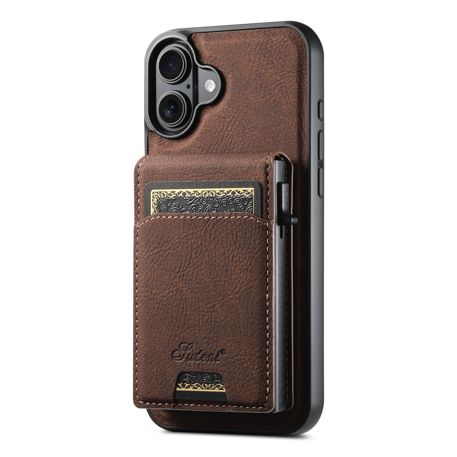 Compatible with iPhone 18 Suteni H19 Litchi Grain 2-in-1 MagSafe Removable Card Box Back Phone Case - Brown