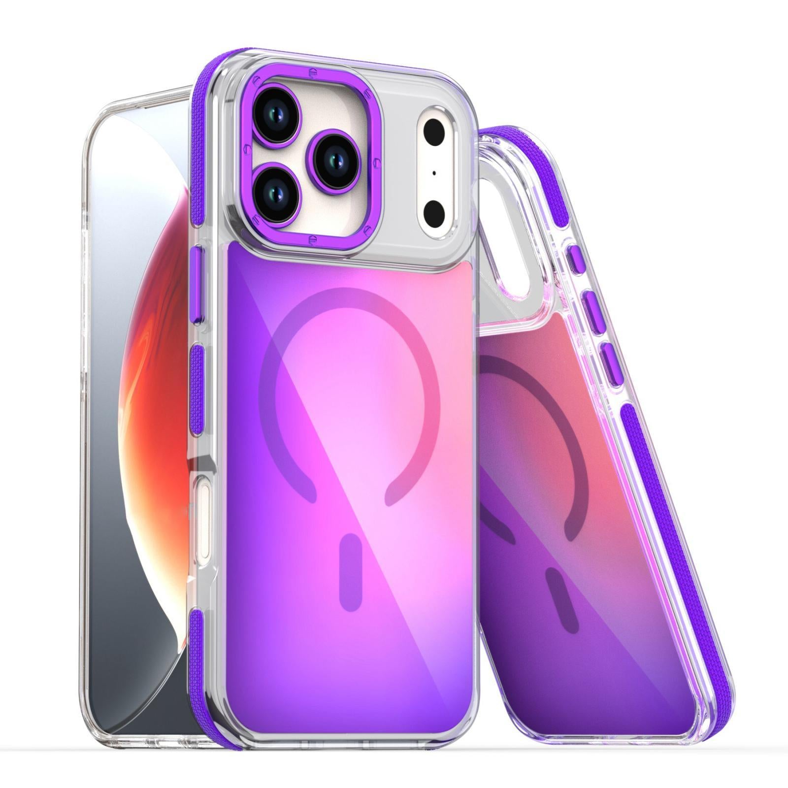 Compatible with iPhone 18 Pro Dual-Color Gradient Discolor MagSafe Phone Case - Purple